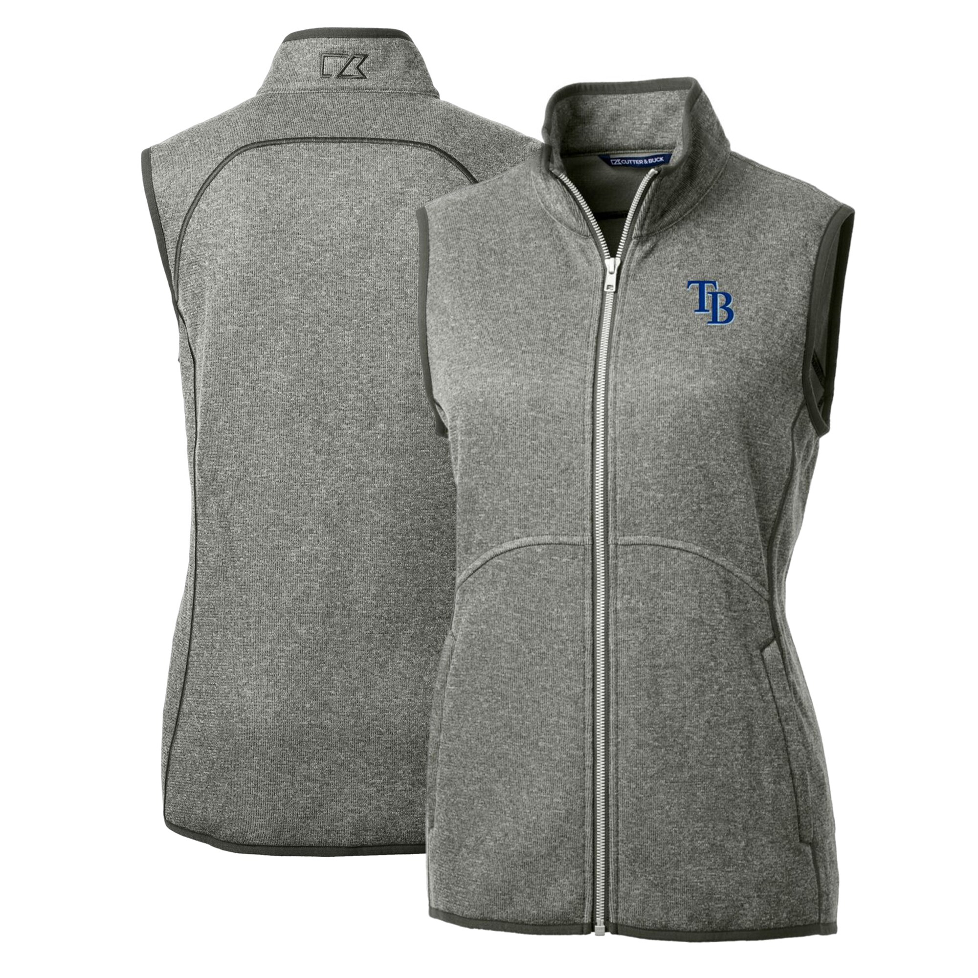 Women's Tampa Bay Rays Cutter & Buck Heathered Gray Mainsail Sweater-Knit Full-Zip Vest