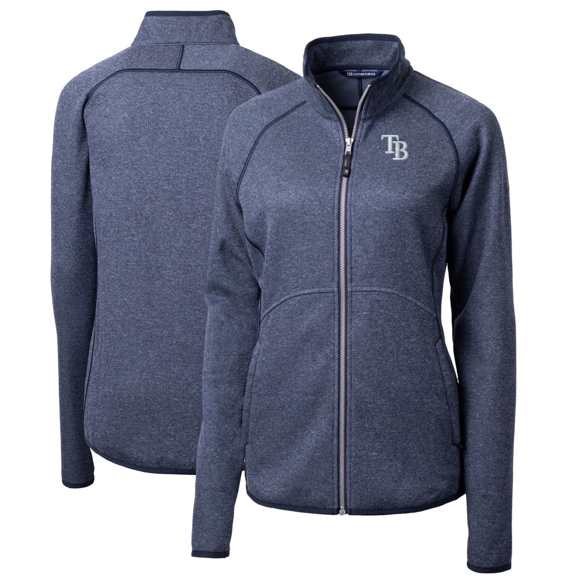 Women's Tampa Bay Rays Cutter & Buck Heathered Navy Mainsail Sweater-Knit Full-Zip Jacket