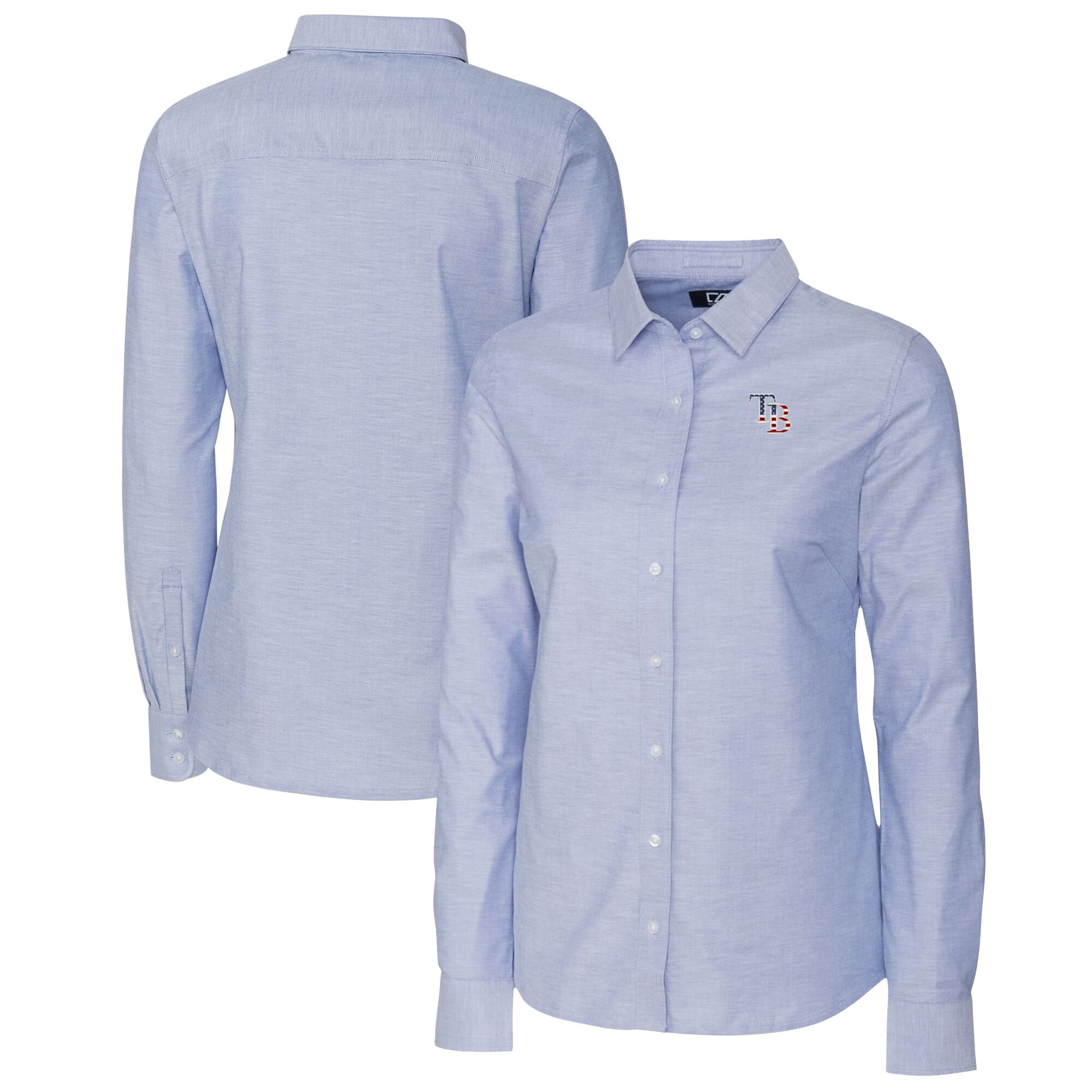 Women's Tampa Bay Rays Cutter & Buck Light Blue Americana Logo Oxford Stretch Long Sleeve Button-Up Shirt