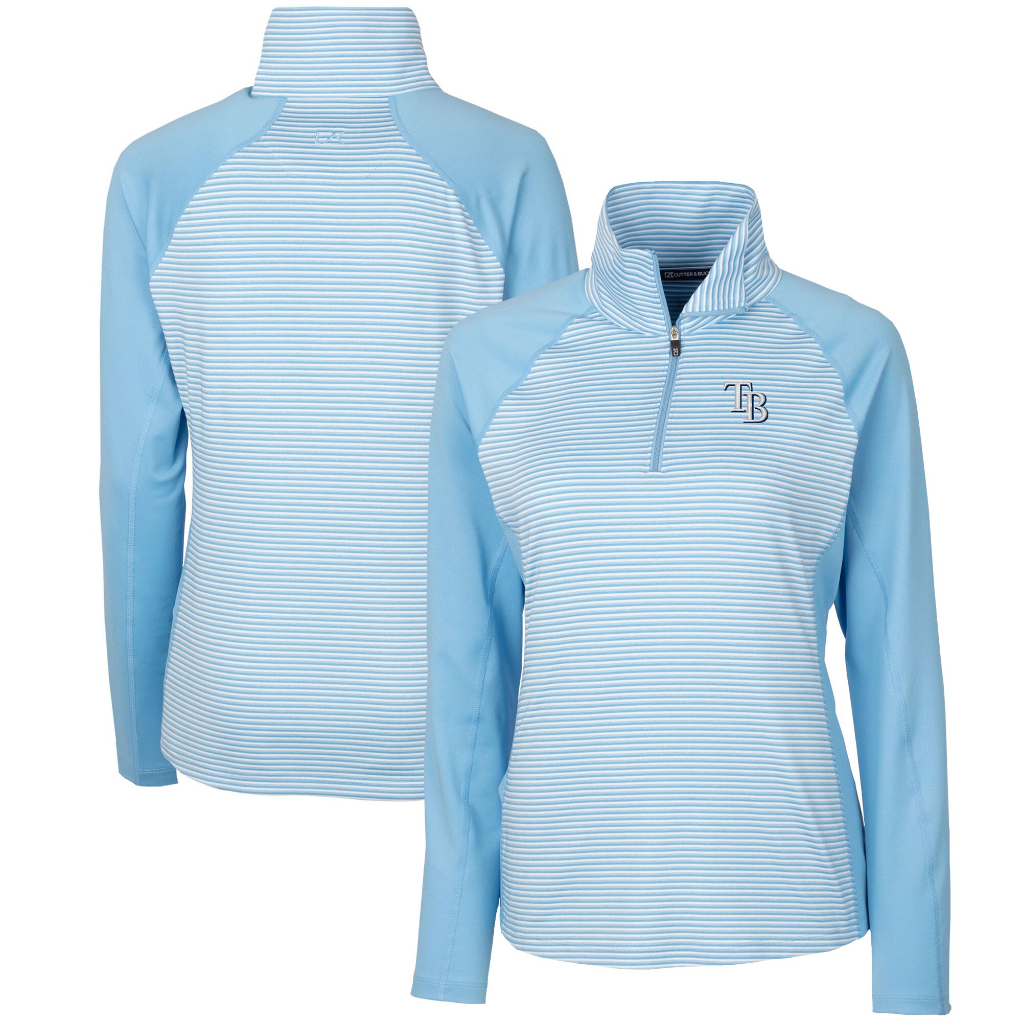 Women's Tampa Bay Rays  Cutter & Buck Light Blue DryTec Forge Tonal Stripe Half-Zip Top