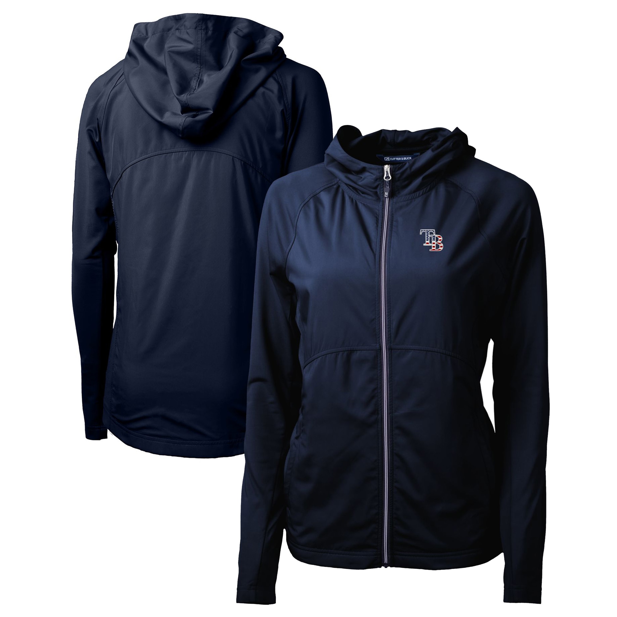 Women's Tampa Bay Rays Cutter & Buck Navy Americana Logo Adapt Eco Knit Hybrid Recycled Full-Zip Hoodie