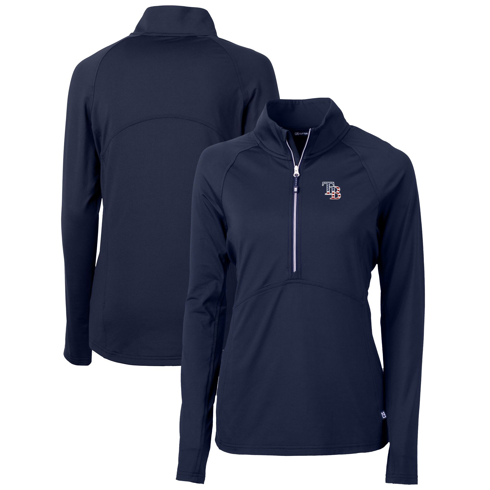 Women's Tampa Bay Rays Cutter & Buck Navy Americana Logo Adapt Eco Knit Stretch Recycled Half-Zip Pullover Top