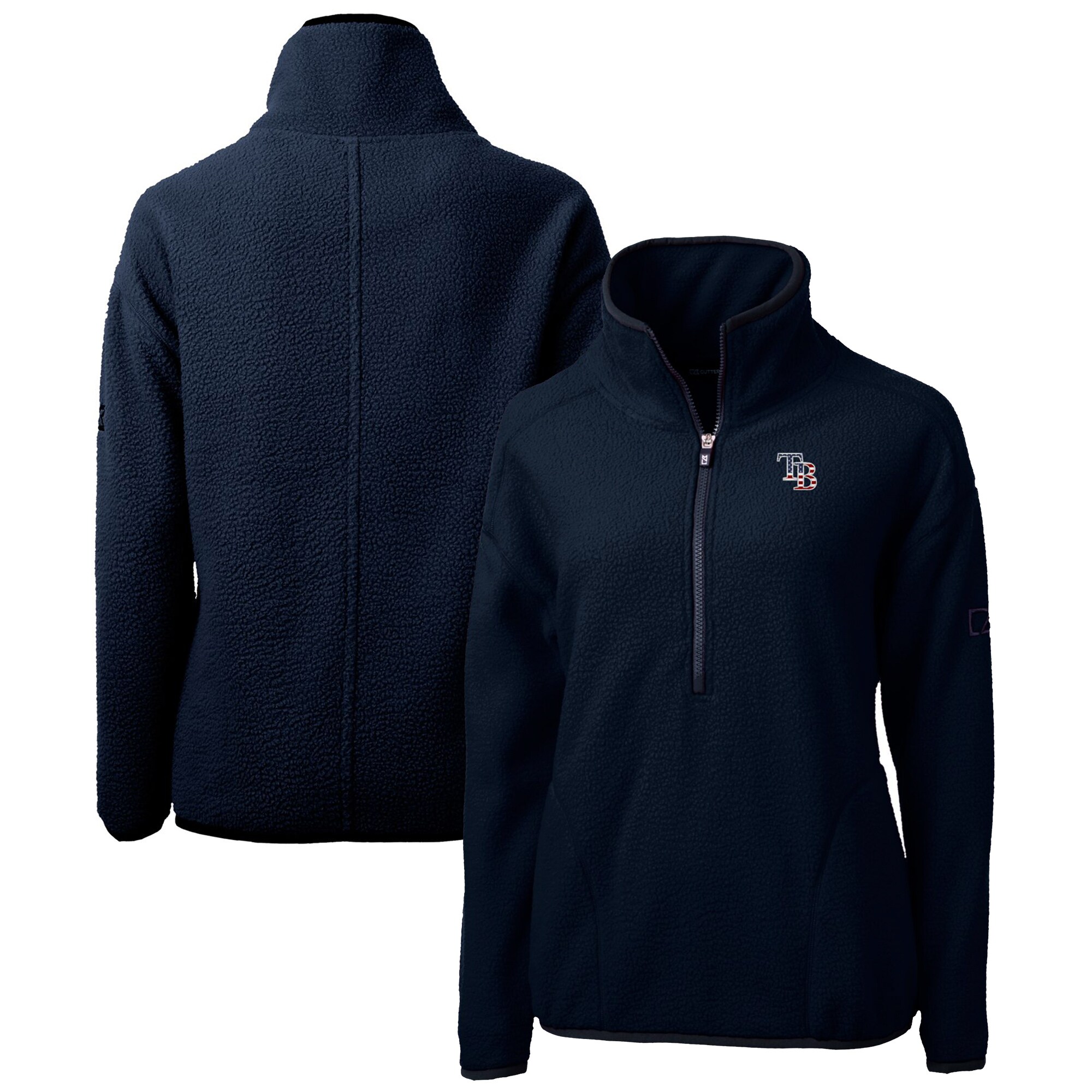 Women's Tampa Bay Rays Cutter & Buck Navy Americana Logo Cascade Eco Sherpa Fleece Half-Zip Pullover Jacket
