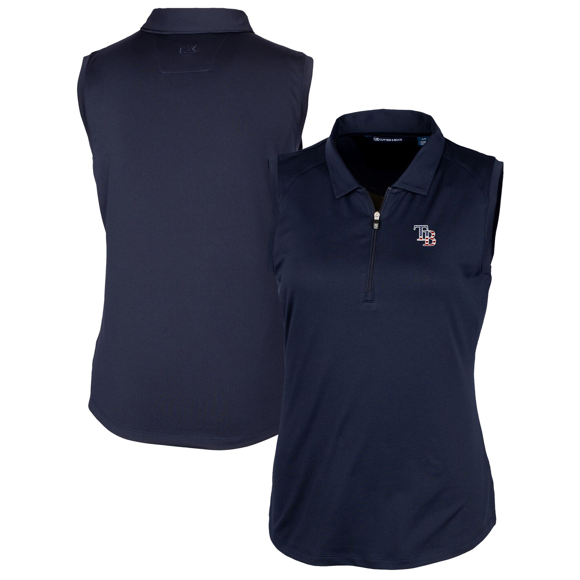 Women's Tampa Bay Rays Cutter & Buck Navy Americana Logo DryTec Forge Stretch Sleeveless Polo