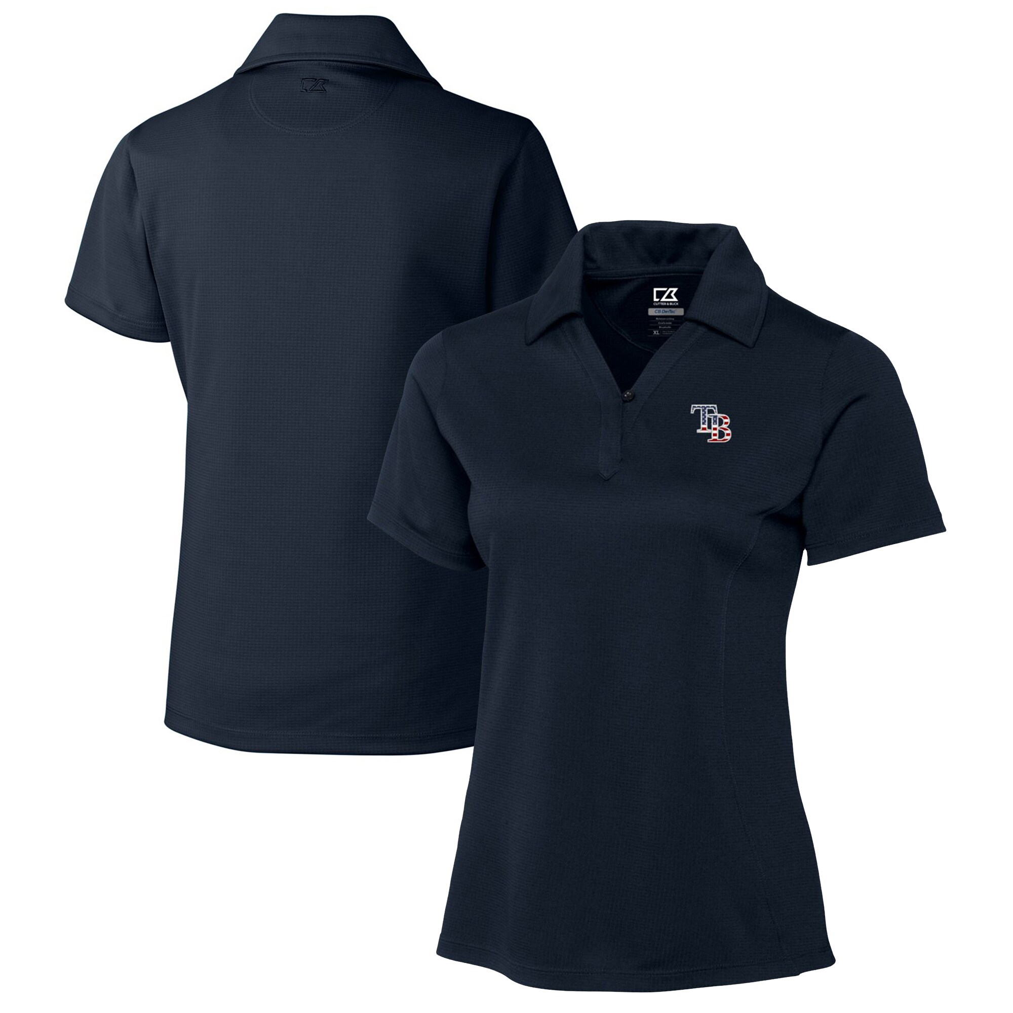 Women's Tampa Bay Rays Cutter & Buck Navy Americana Logo DryTec Genre Textured Solid Polo