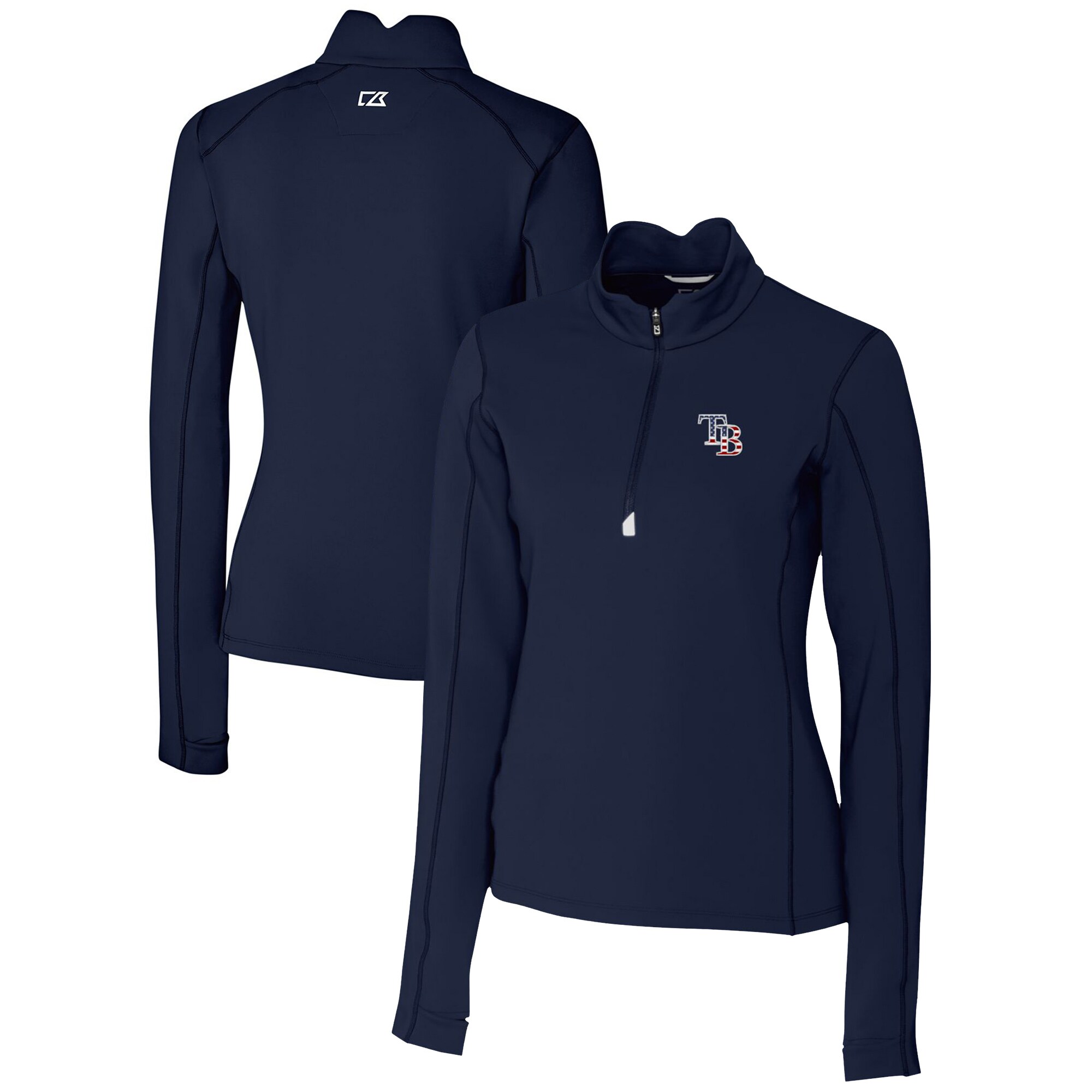 Women's Tampa Bay Rays Cutter & Buck Navy Americana Logo DryTec Traverse Stretch Quarter-Zip Pullover Top