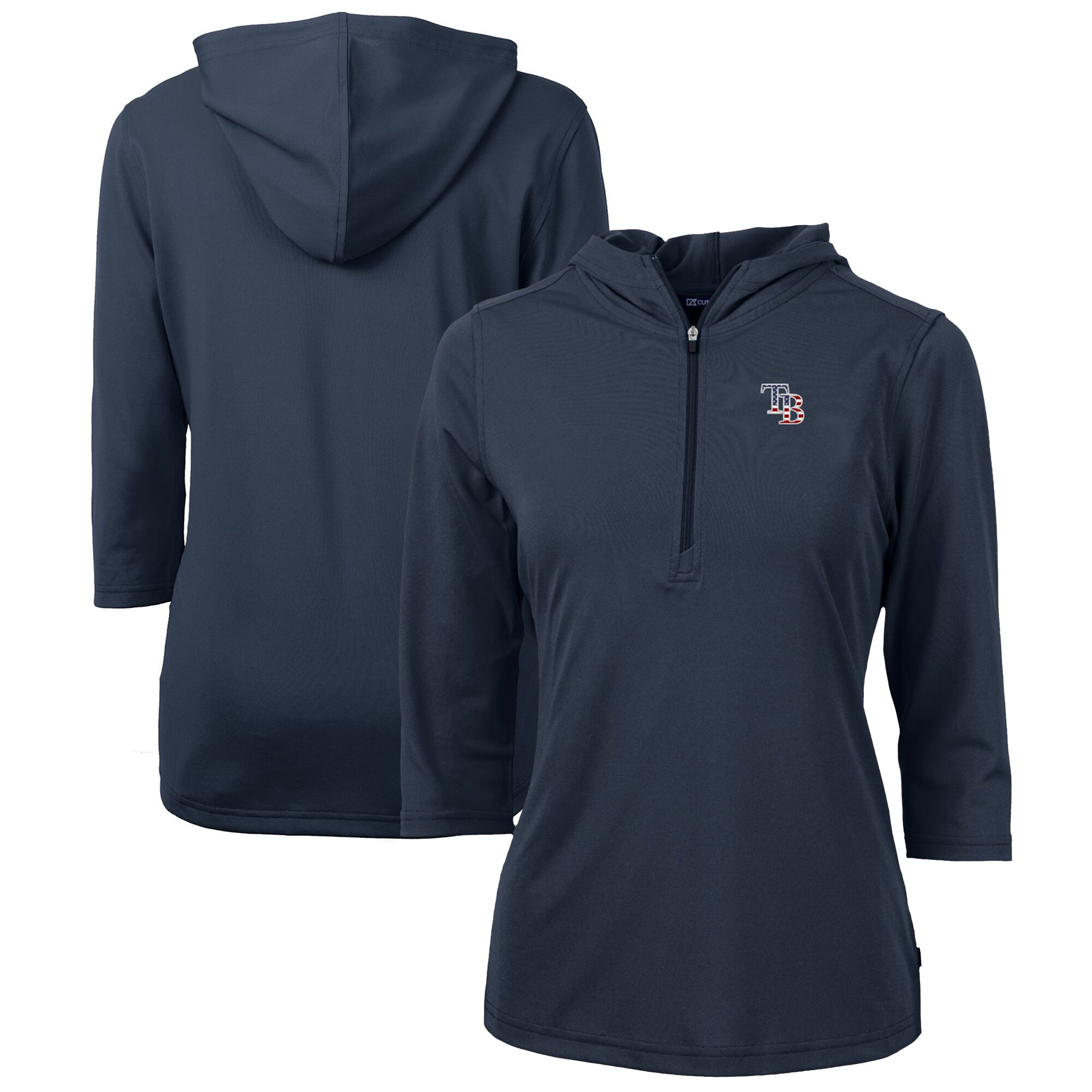 Women's Tampa Bay Rays Cutter & Buck Navy Americana Logo DryTec Virtue Eco Pique Recycled Half-Zip Pullover Hoodie