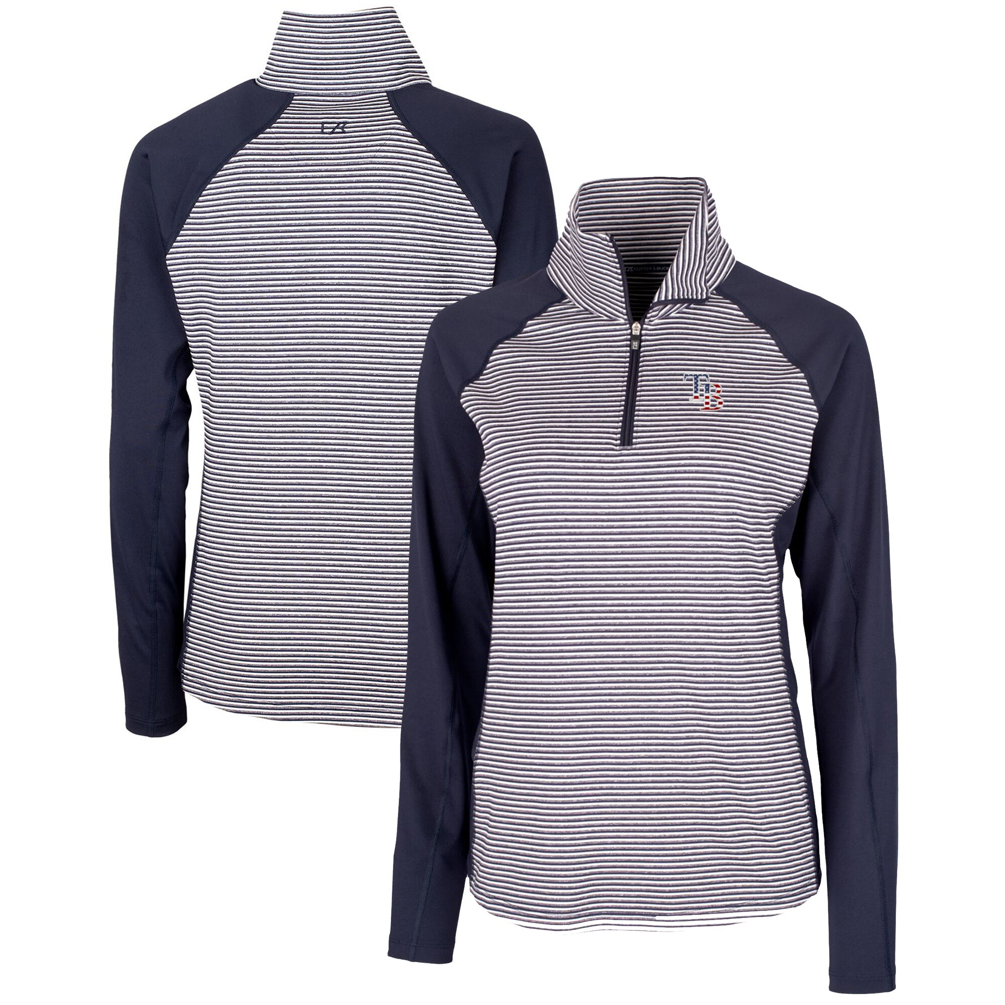 Women's Tampa Bay Rays Cutter & Buck Navy Americana Logo Forge Tonal Stripe Stretch Half-Zip Pullover Top