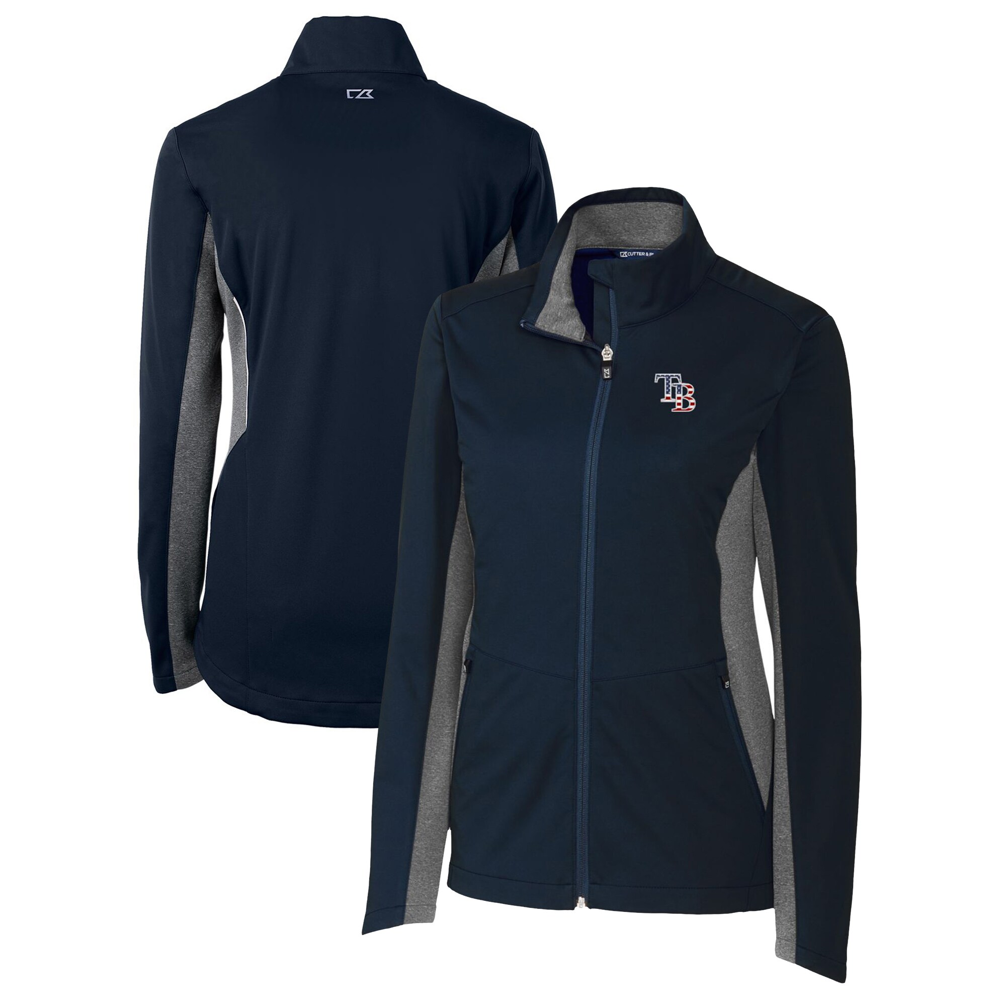 Women's Tampa Bay Rays Cutter & Buck Navy Americana Logo Navigate Softshell Full-Zip Jacket