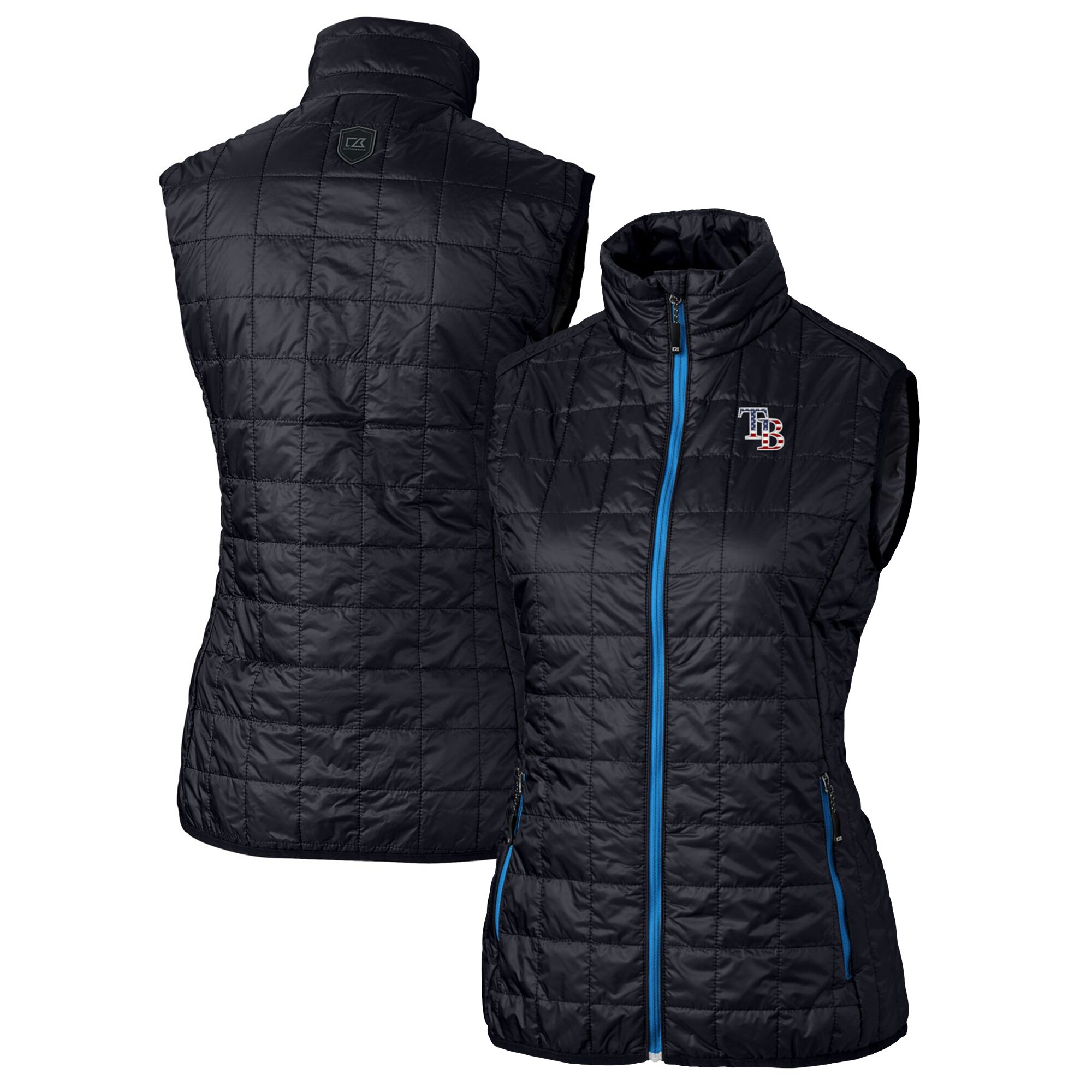 Women's Tampa Bay Rays Cutter & Buck Navy Americana Logo Rainier PrimaLoft Womens Eco Insulated Full-Zip Puffer Vest