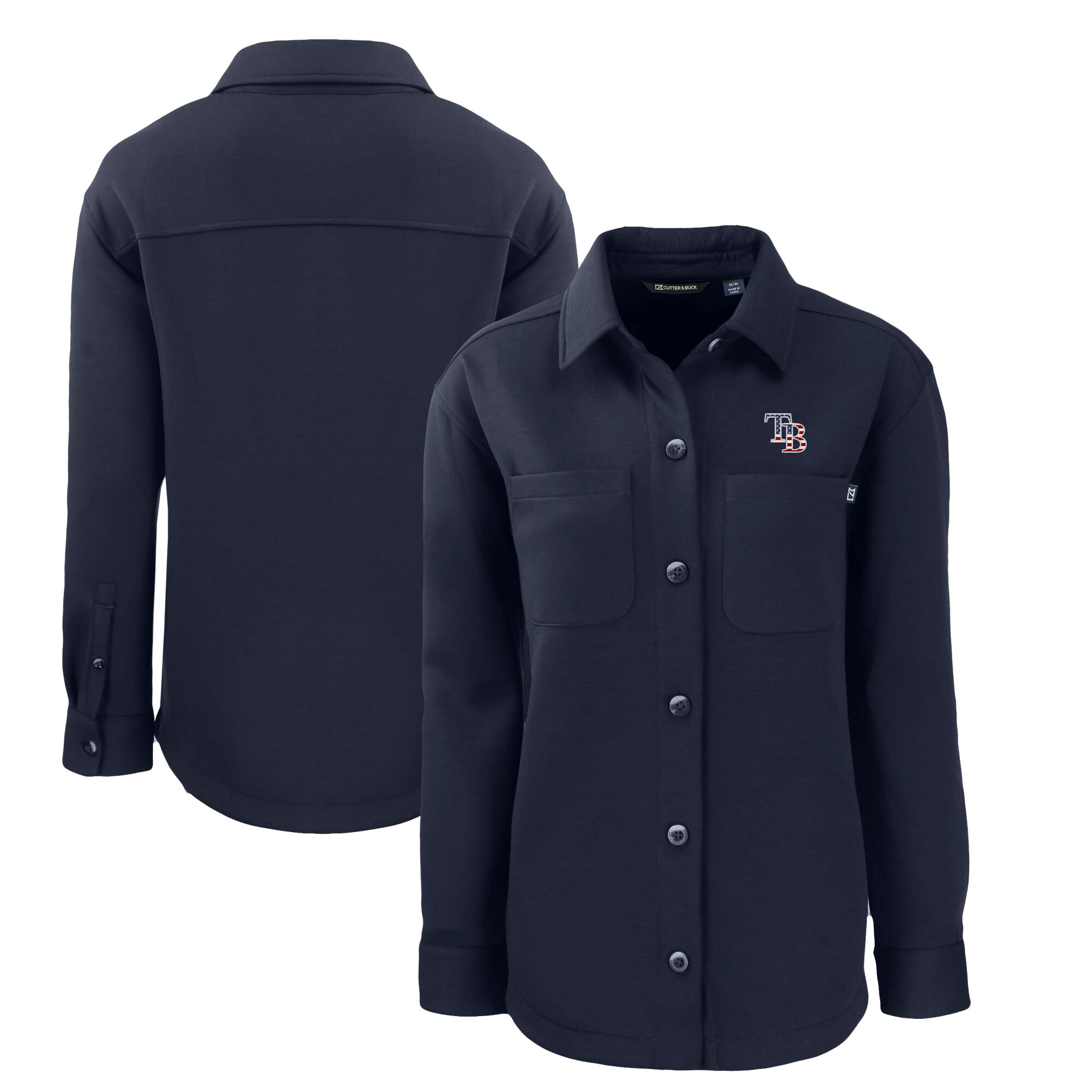 Women's Tampa Bay Rays Cutter & Buck Navy Americana Roam Eco Knit Full-Snap Shacket