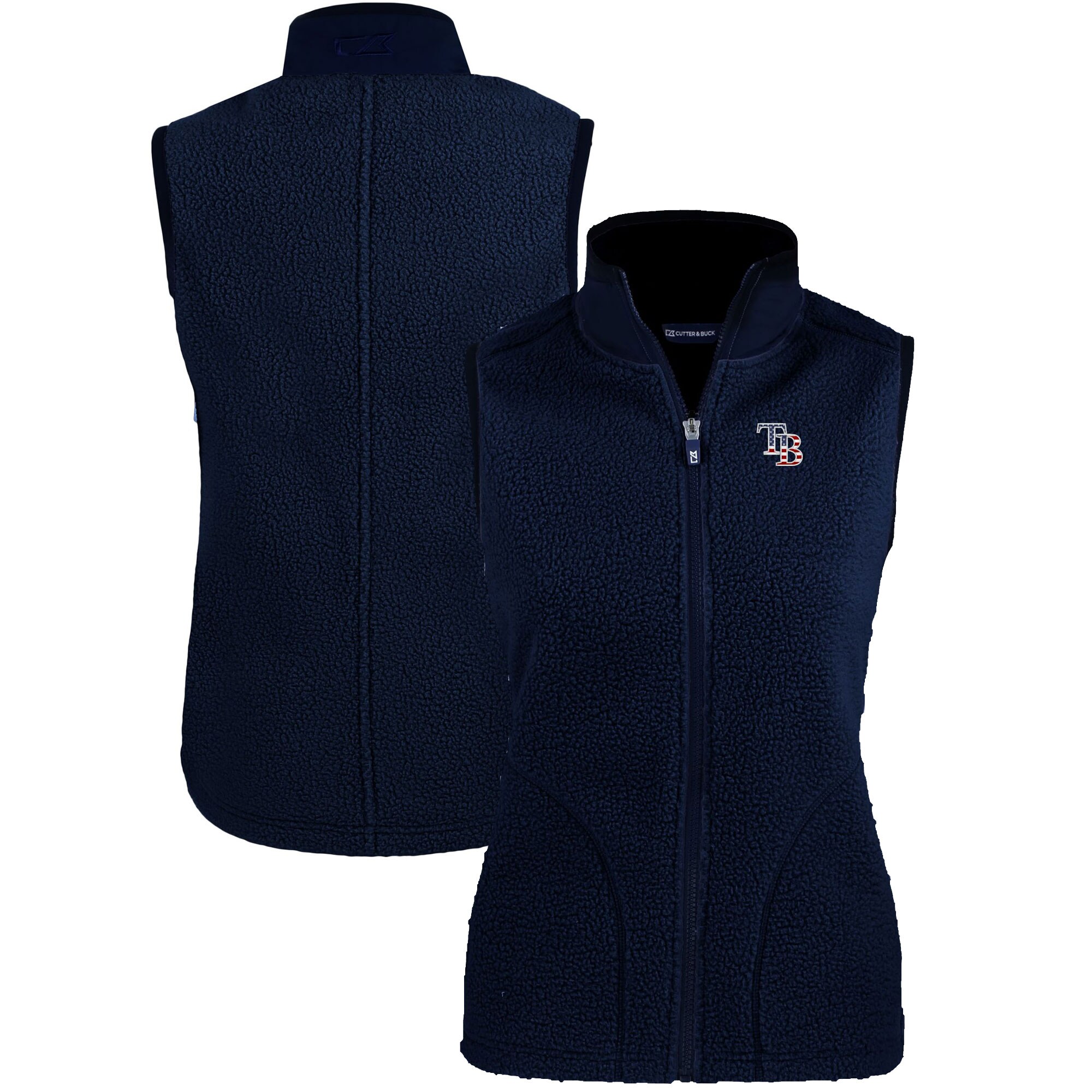 Women's Tampa Bay Rays  Cutter & Buck Navy Cascade Eco Sherpa Fleece Full-Zip Vest