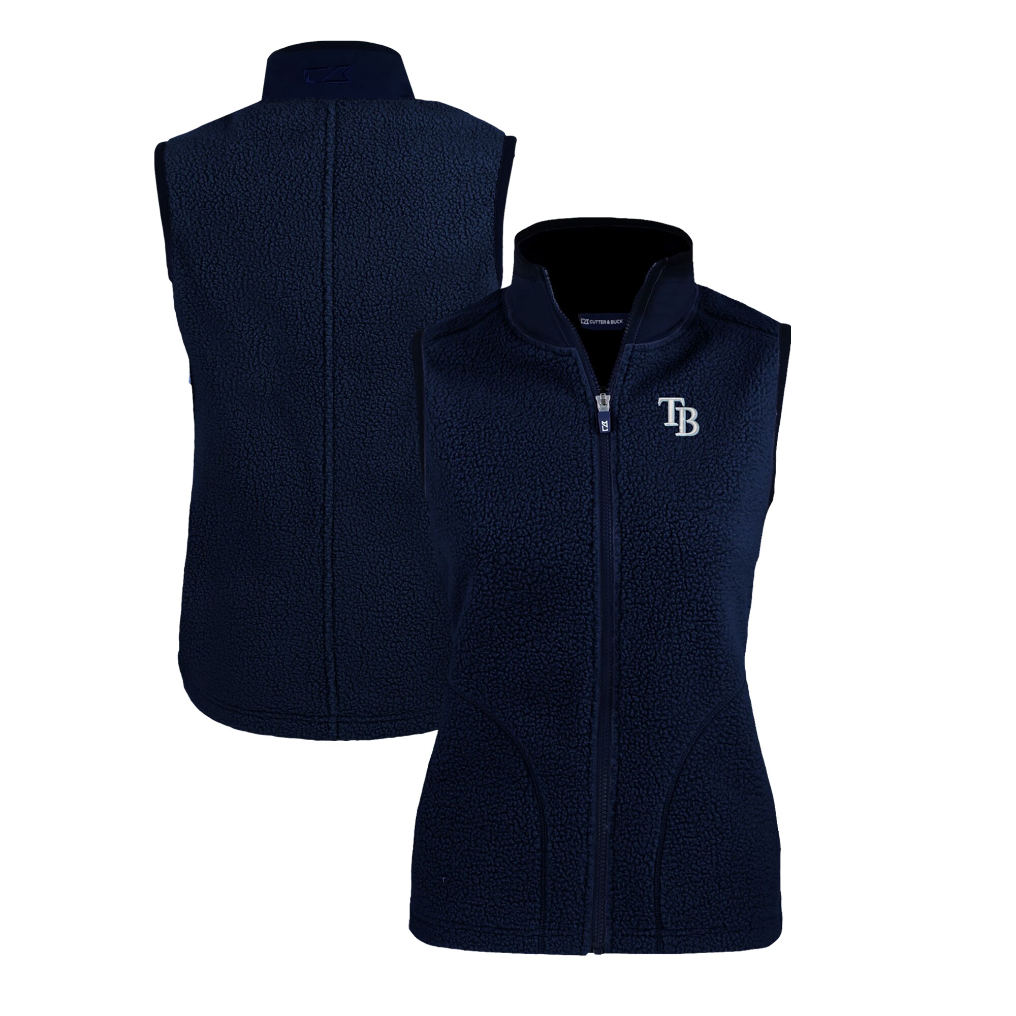Women's Tampa Bay Rays  Cutter & Buck Navy Cascade Eco Sherpa Fleece Full-Zip Vest