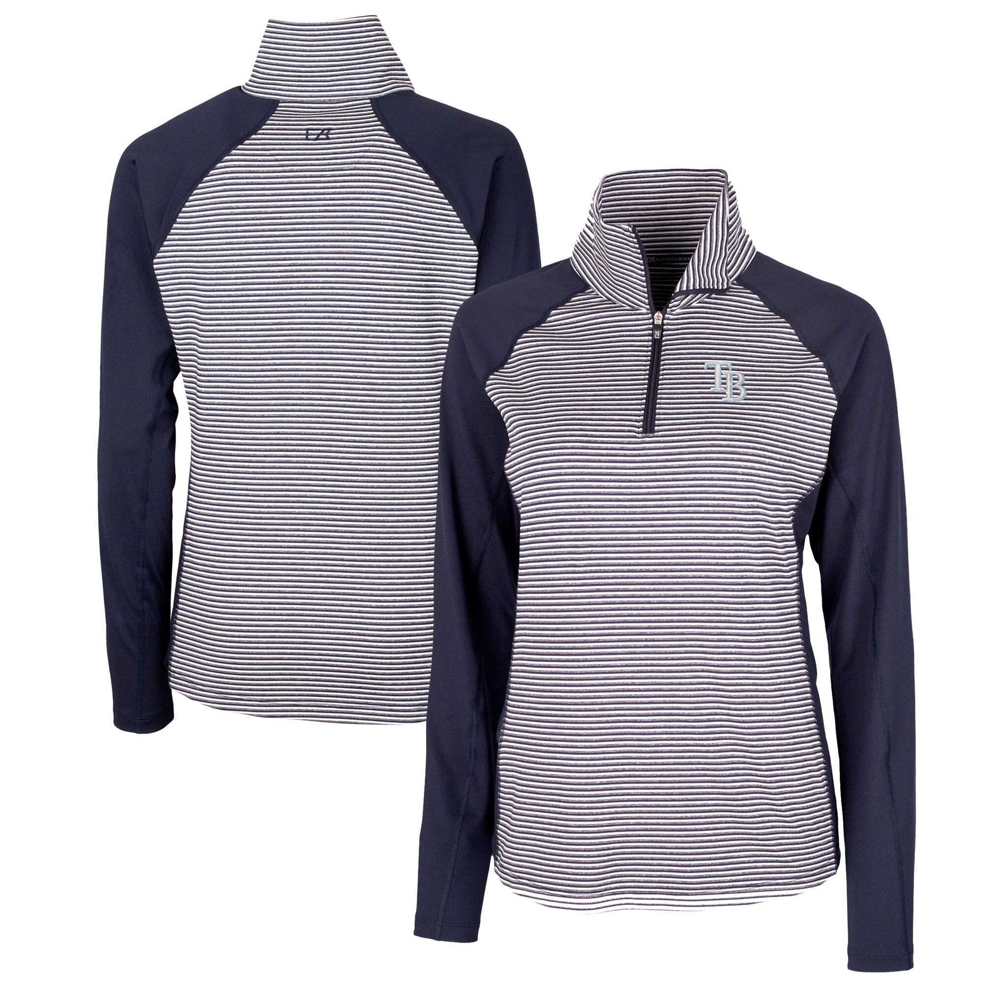 Women's Tampa Bay Rays  Cutter & Buck Navy DryTec Forge Tonal Stripe Half-Zip Top
