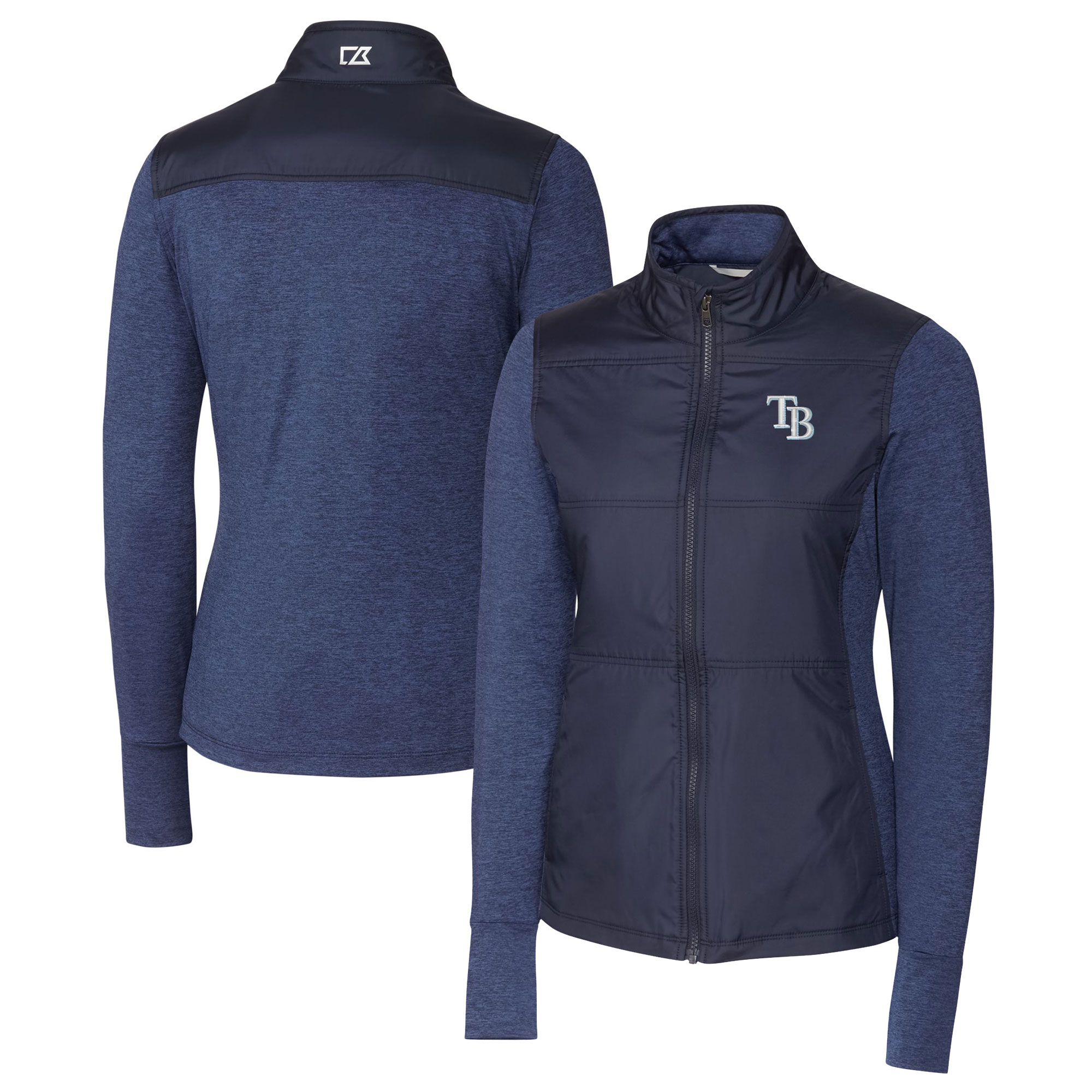 Women's Tampa Bay Rays  Cutter & Buck Navy DryTec Stealth Hybrid Quilted Full-Zip Windbreaker Jacket