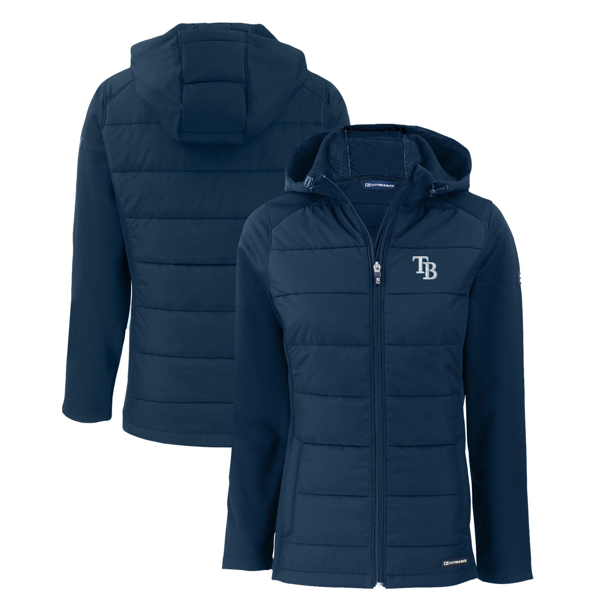 Women's Tampa Bay Rays  Cutter & Buck Navy Evoke Hybrid Eco Softshell Recycled Full-Zip Hoodie Jacket