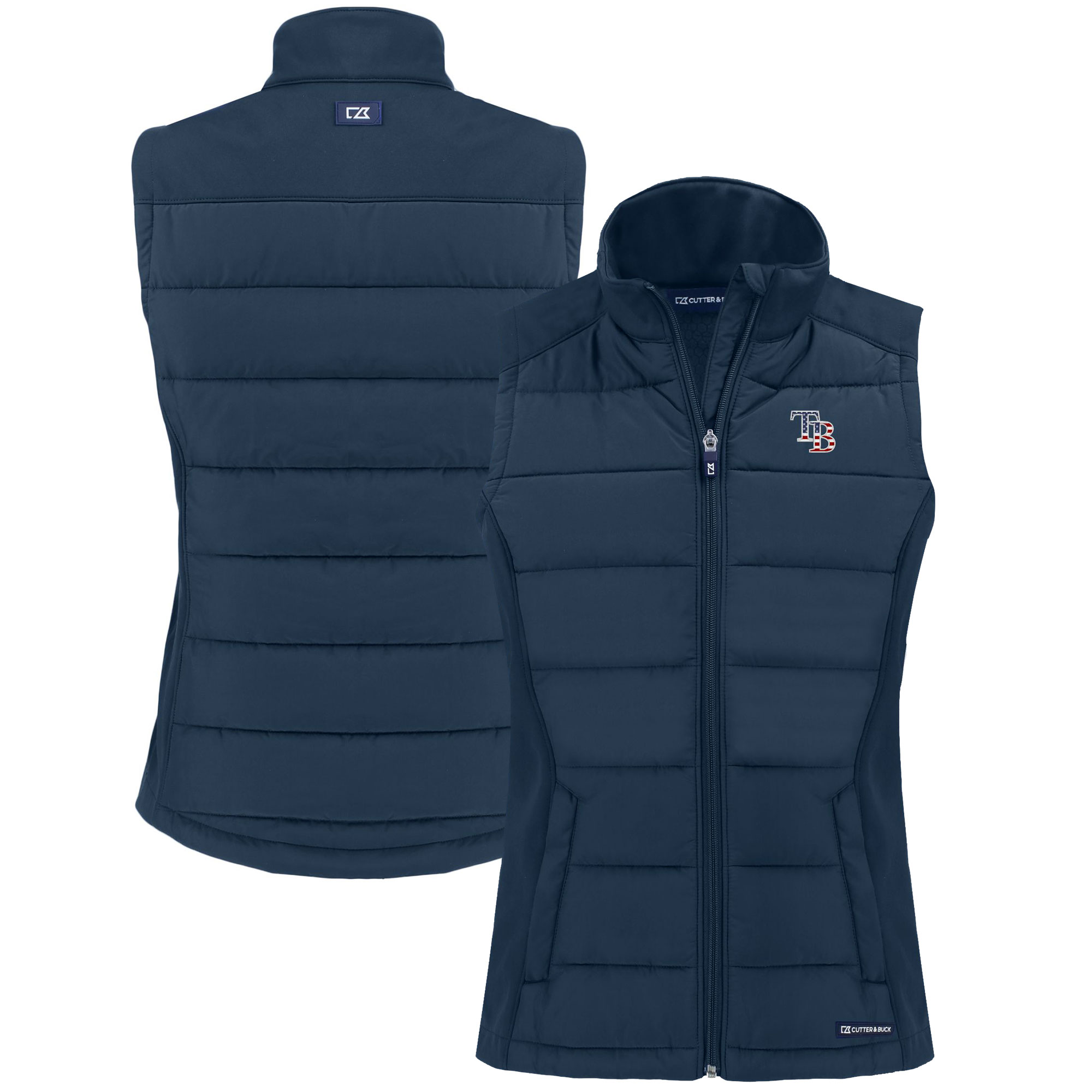 Women's Tampa Bay Rays  Cutter & Buck Navy Evoke Hybrid Eco Softshell Recycled Full-Zip Vest