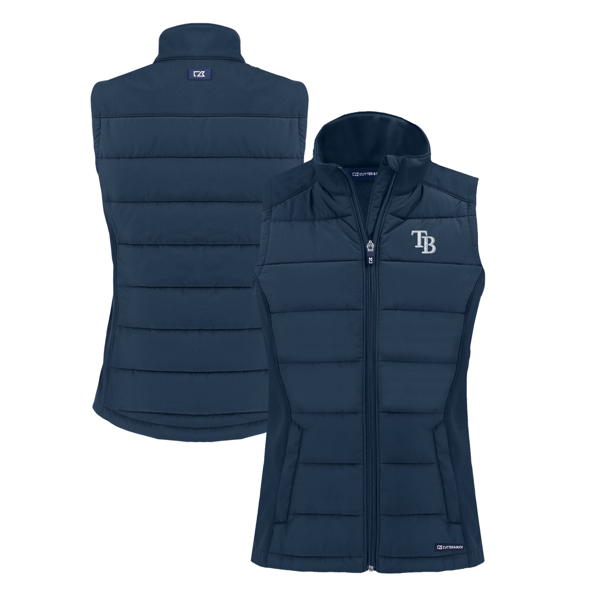 Women's Tampa Bay Rays  Cutter & Buck Navy Evoke Hybrid Eco Softshell Recycled Full-Zip Vest