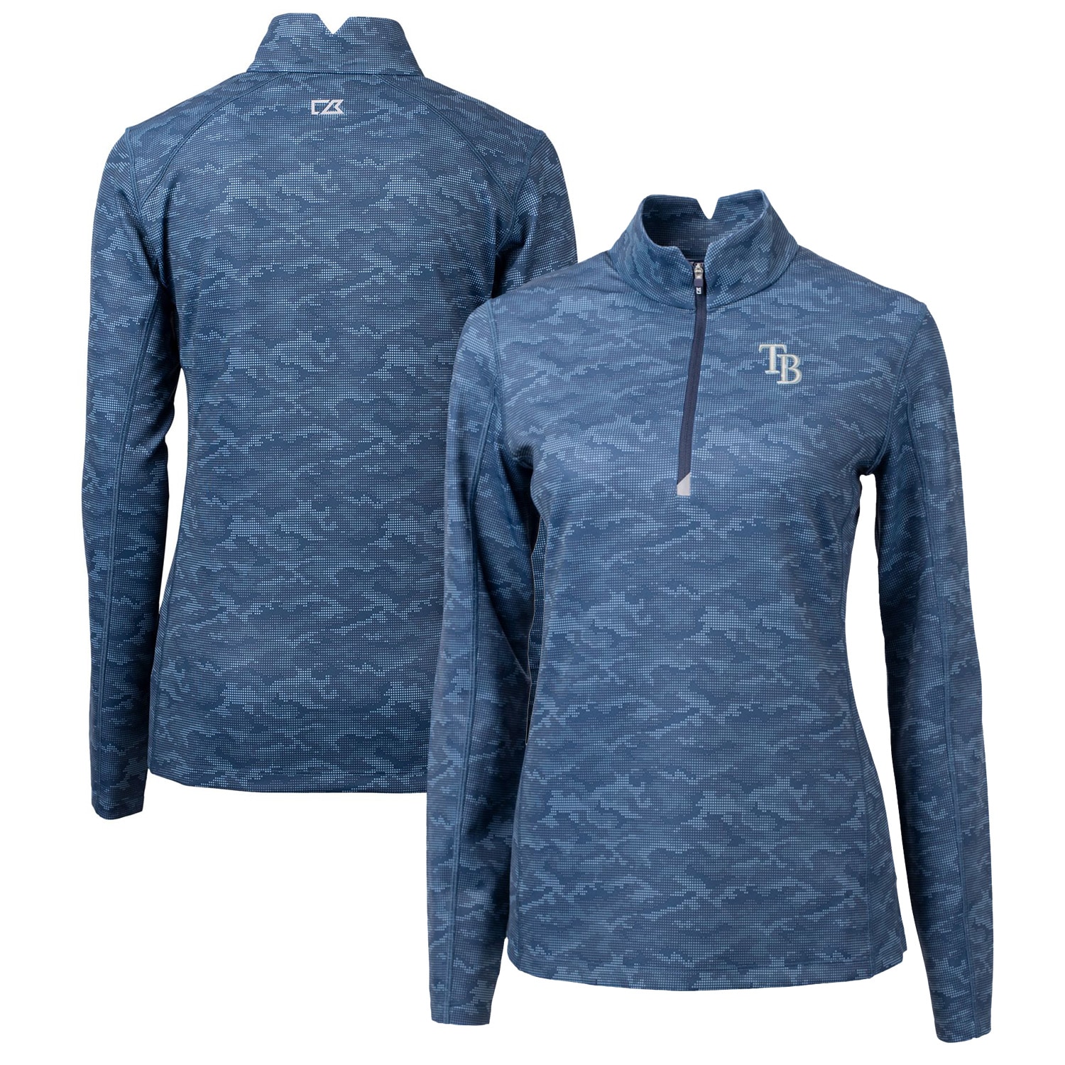 Women's Tampa Bay Rays Cutter & Buck Navy Traverse Camo Print Stretch Quarter-Zip Pullover Top