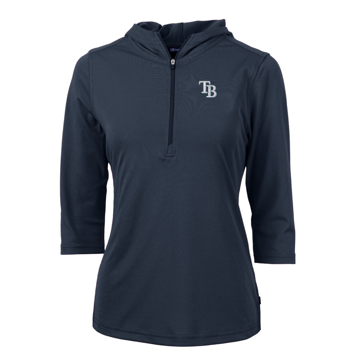 Women's Tampa Bay Rays Cutter & Buck Navy Virtue Eco Pique 3/4 Sleeve Half-Zip Pullover Hoodie