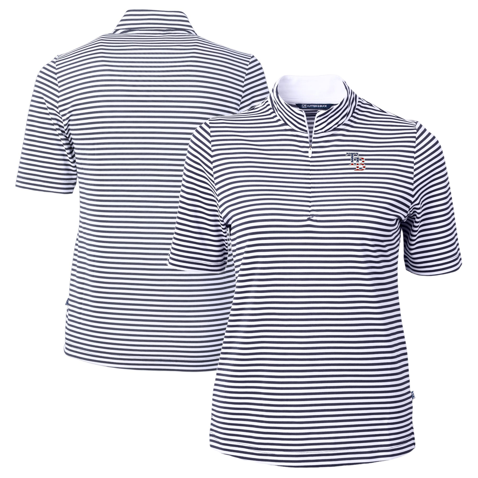 Women's Tampa Bay Rays Cutter & Buck Navy Virtue Eco Pique Stripe Recycled Quarter-Zip Pullover Top