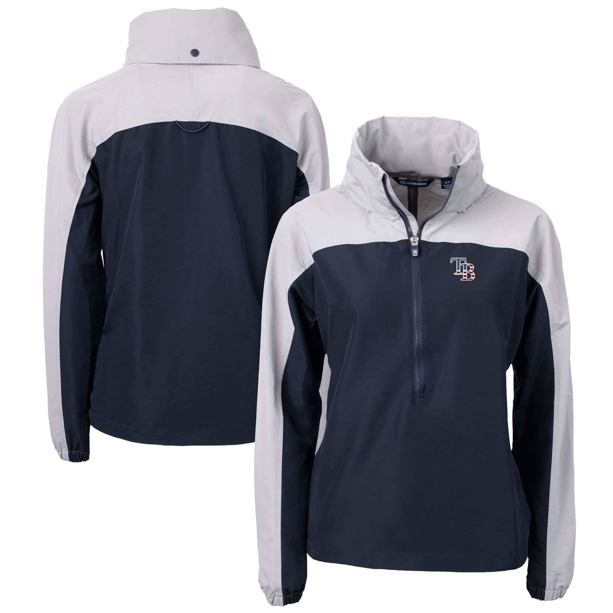 Women's Tampa Bay Rays Cutter & Buck Navy/Gray Charter Eco Recycled Anorak Jacket