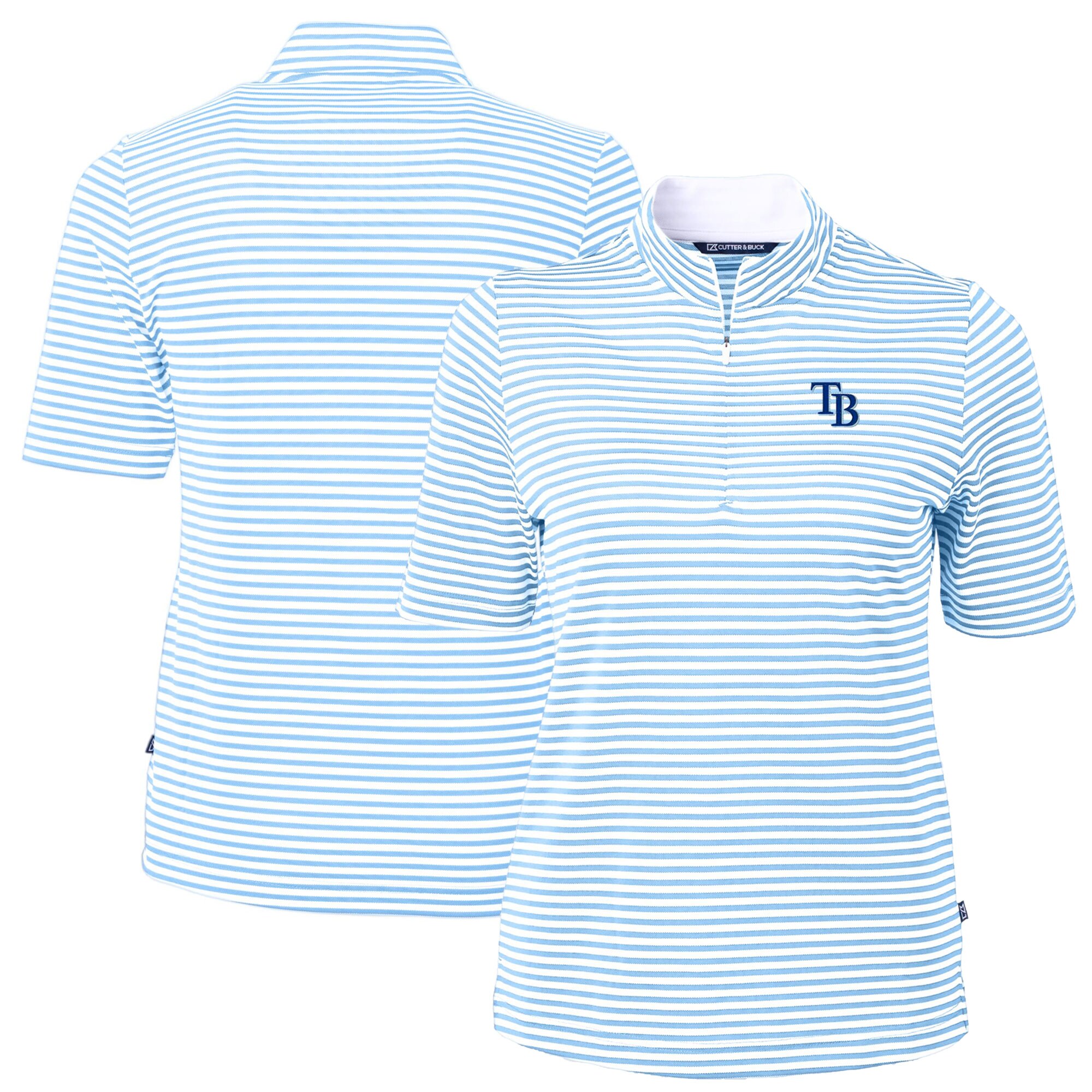 Women's Tampa Bay Rays  Cutter & Buck Powder Blue Virtue Eco Pique Stripe Top