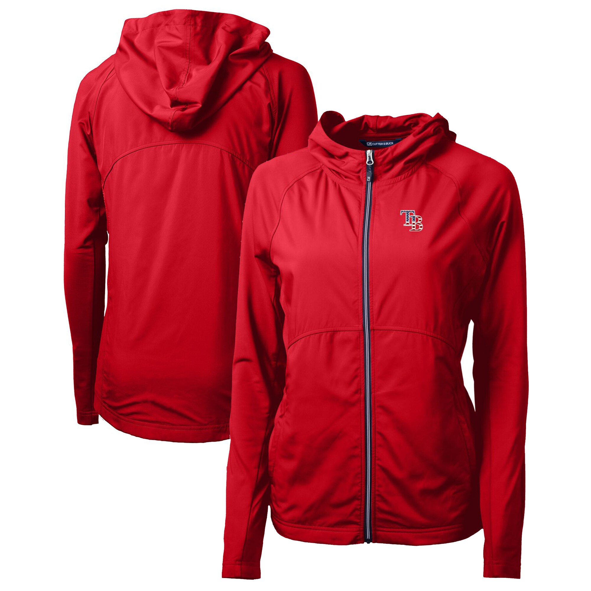 Women's Tampa Bay Rays Cutter & Buck Red Americana Logo Adapt Eco Knit Hybrid Recycled Full-Zip Hoodie
