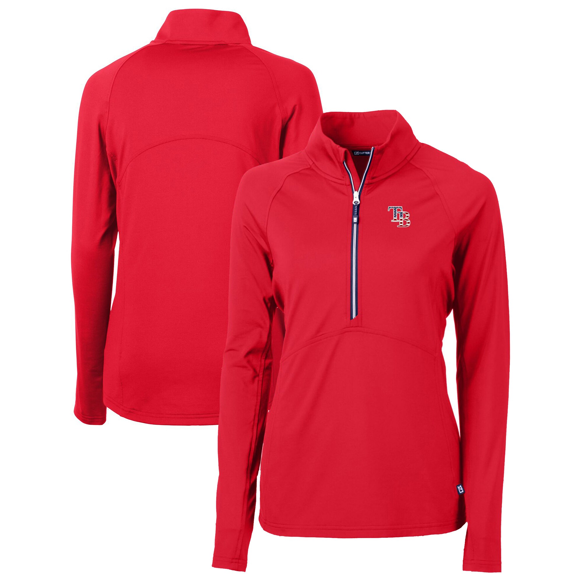 Women's Tampa Bay Rays Cutter & Buck Red Americana Logo Adapt Eco Knit Stretch Recycled Half-Zip Pullover Top