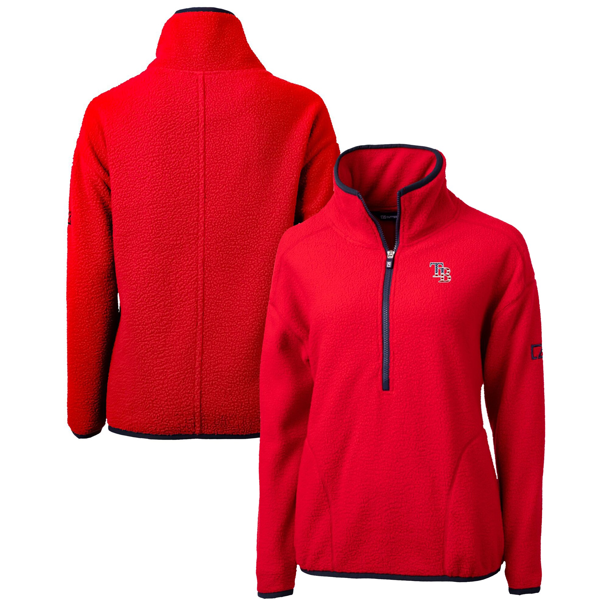 Women's Tampa Bay Rays Cutter & Buck Red Americana Logo Cascade Eco Sherpa Fleece Half-Zip Pullover Jacket