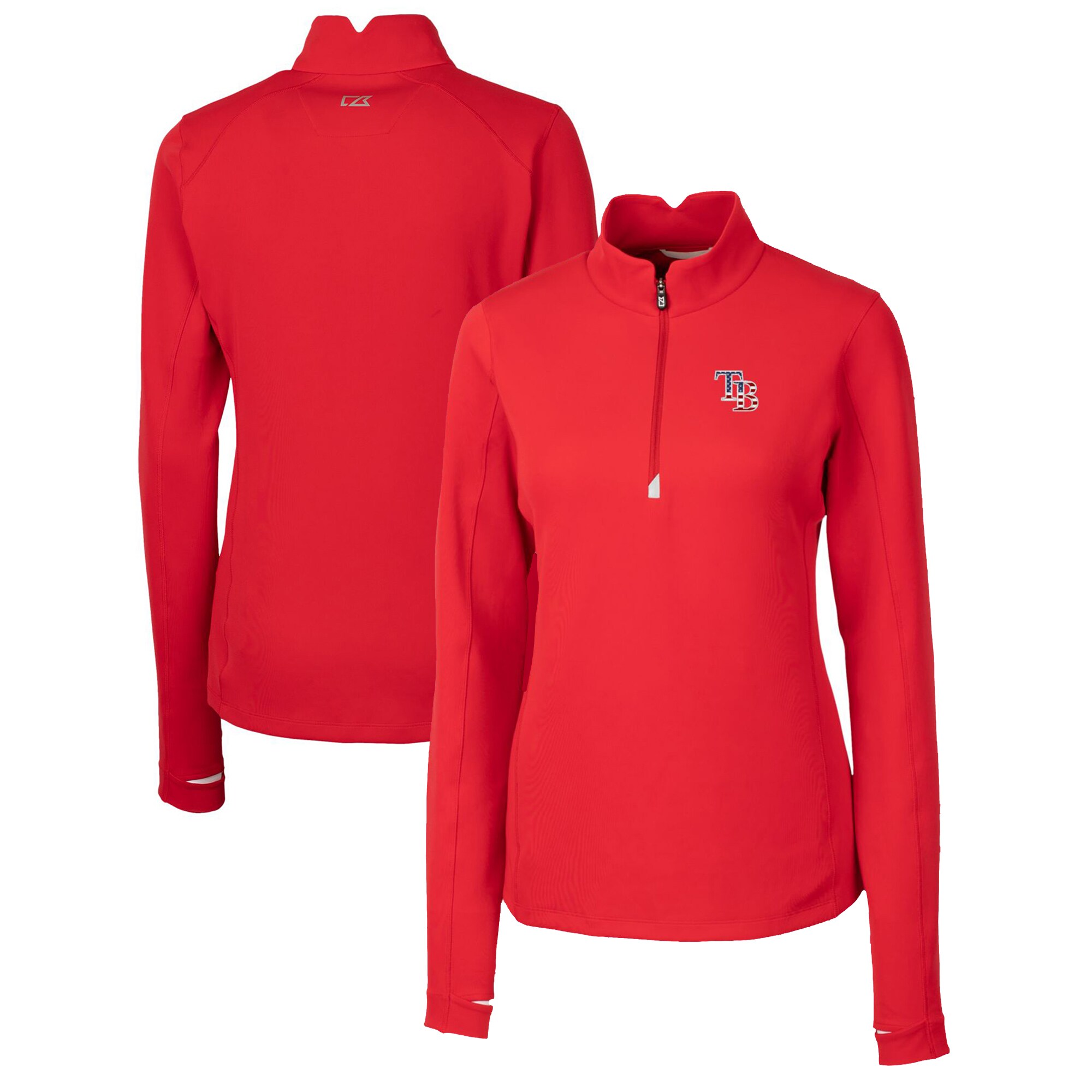 Women's Tampa Bay Rays Cutter & Buck Red Americana Logo DryTec Traverse Stretch Quarter-Zip Pullover Top