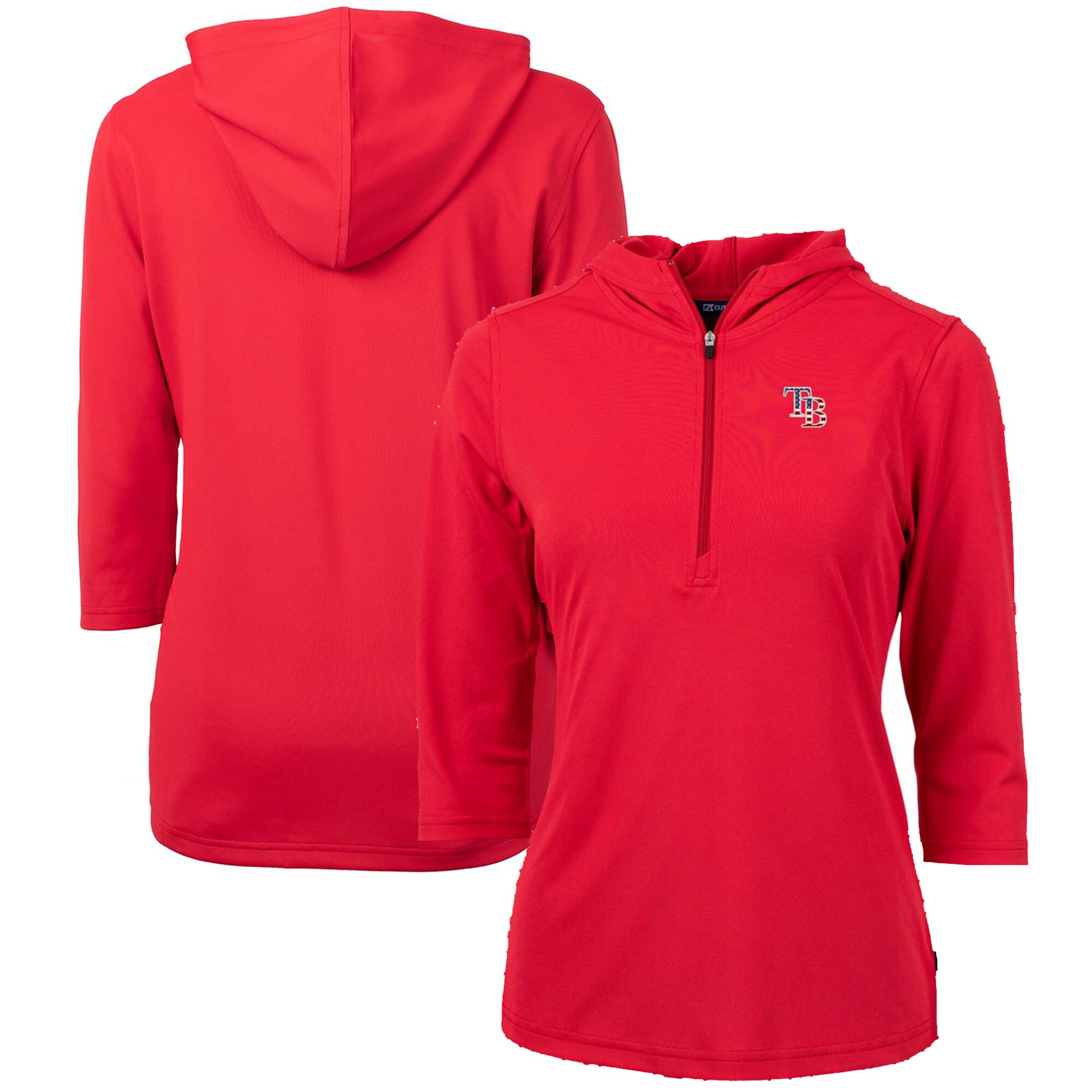 Women's Tampa Bay Rays Cutter & Buck Red Americana Logo DryTec Virtue Eco Pique Recycled Half-Zip Pullover Hoodie