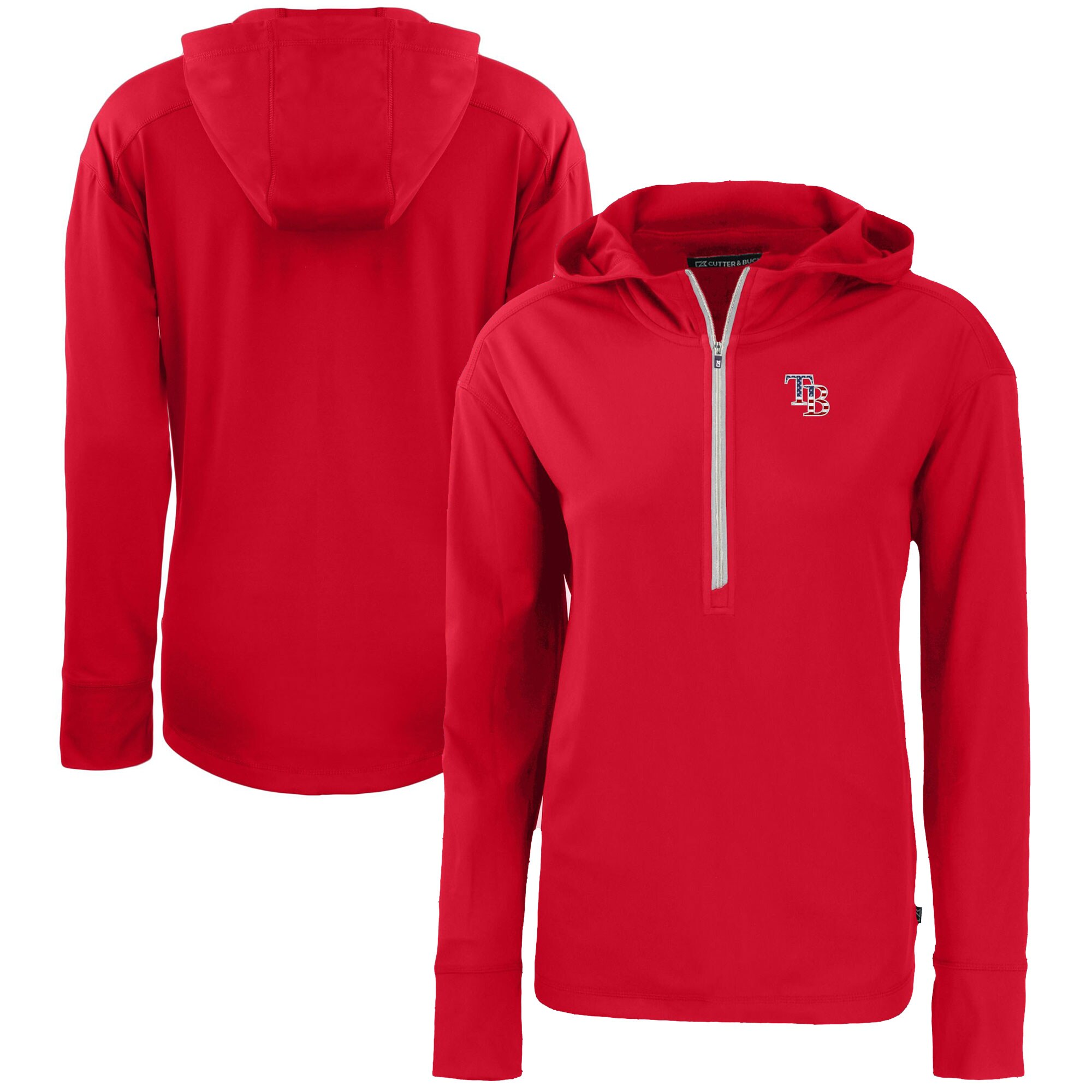 Women's Tampa Bay Rays  Cutter & Buck Red Daybreak Eco Recycled Half-Zip Hoodie