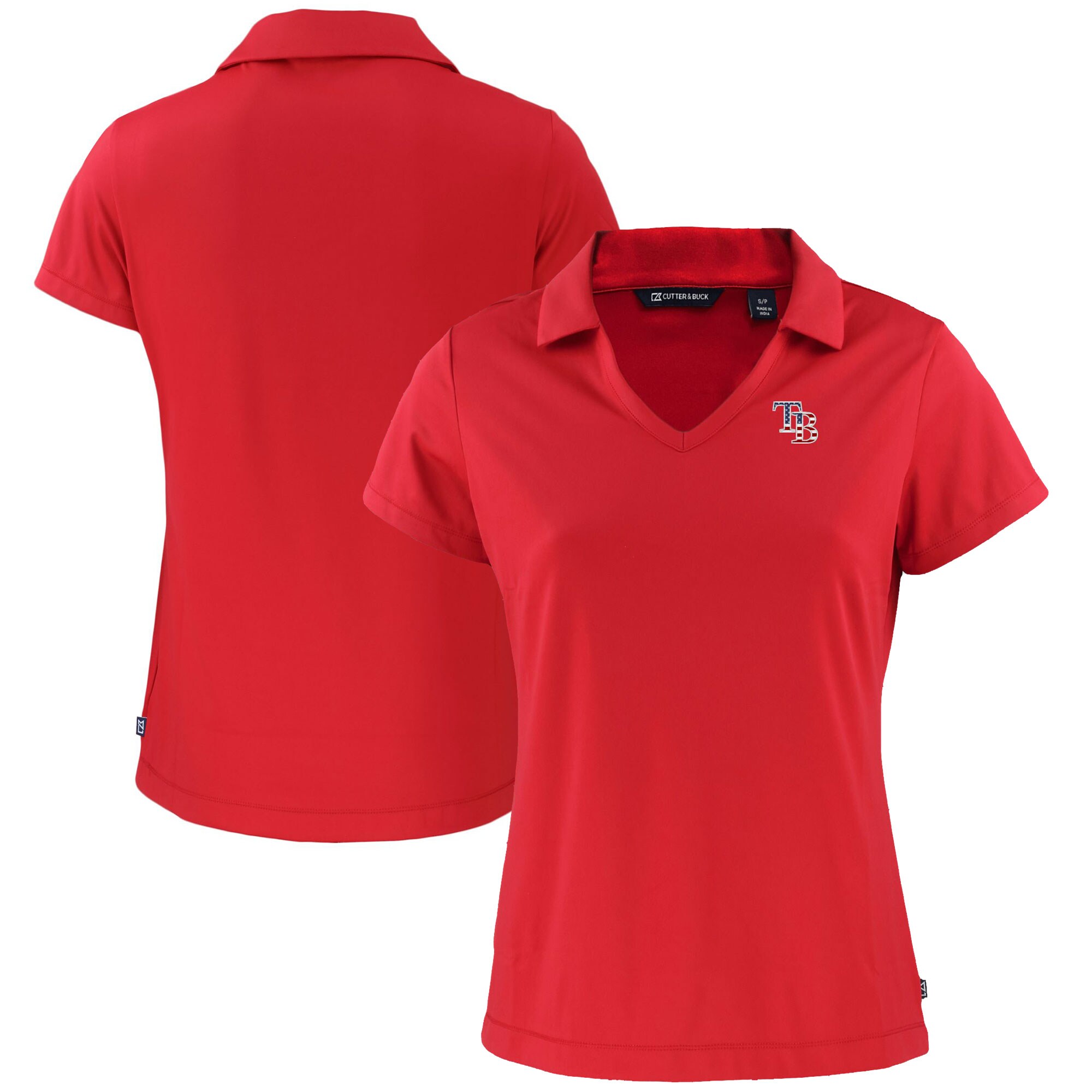 Women's Tampa Bay Rays  Cutter & Buck Red Daybreak Eco Recycled V-Neck Polo