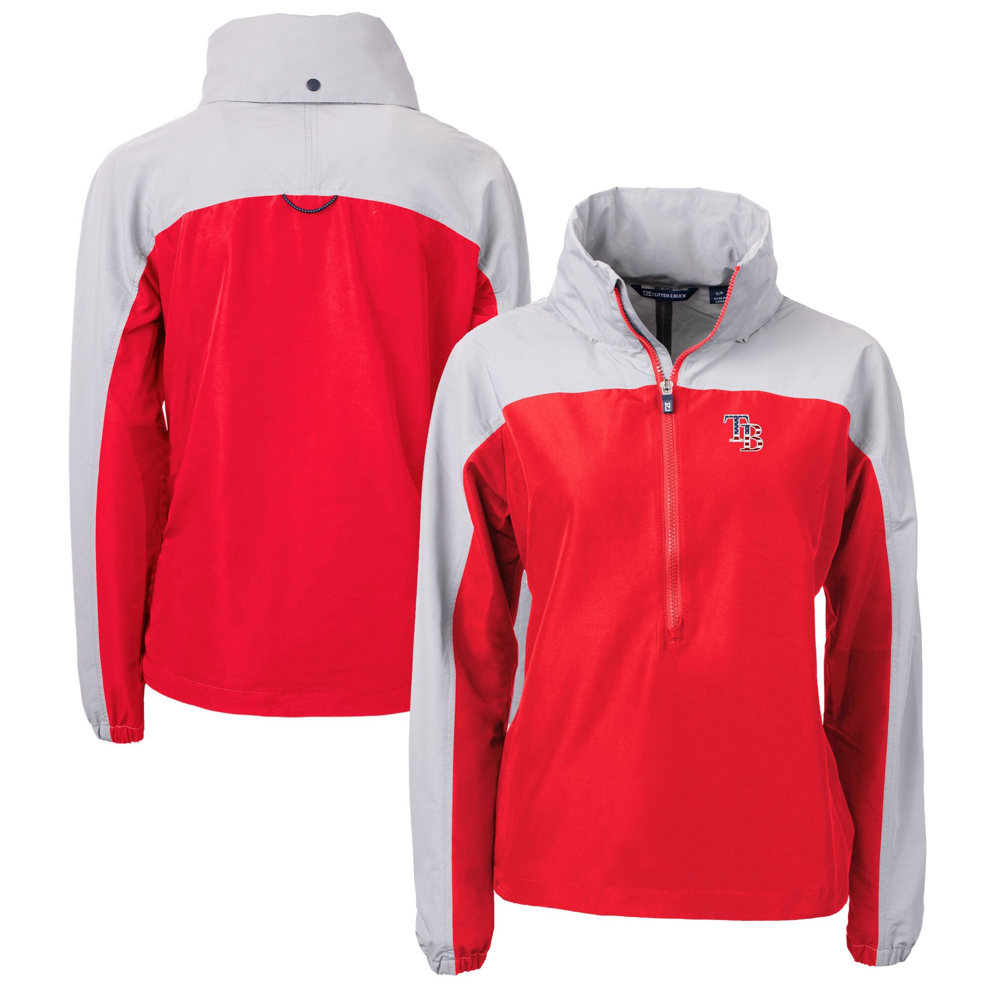 Women's Tampa Bay Rays Cutter & Buck Red/Gray Charter Eco Recycled Anorak Jacket
