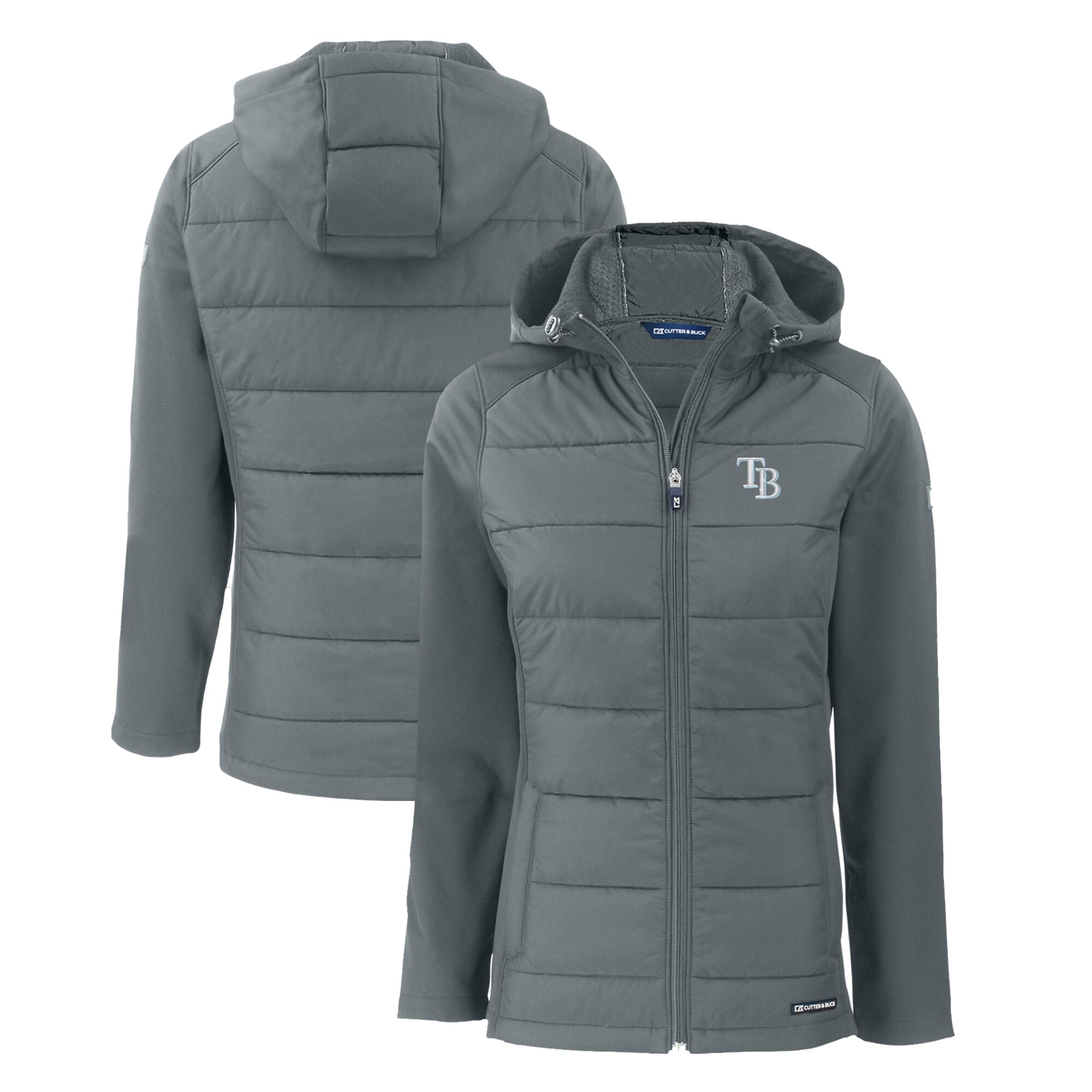 Women's Tampa Bay Rays  Cutter & Buck Steel Evoke Hybrid Eco Softshell Recycled Full-Zip Hoodie Jacket