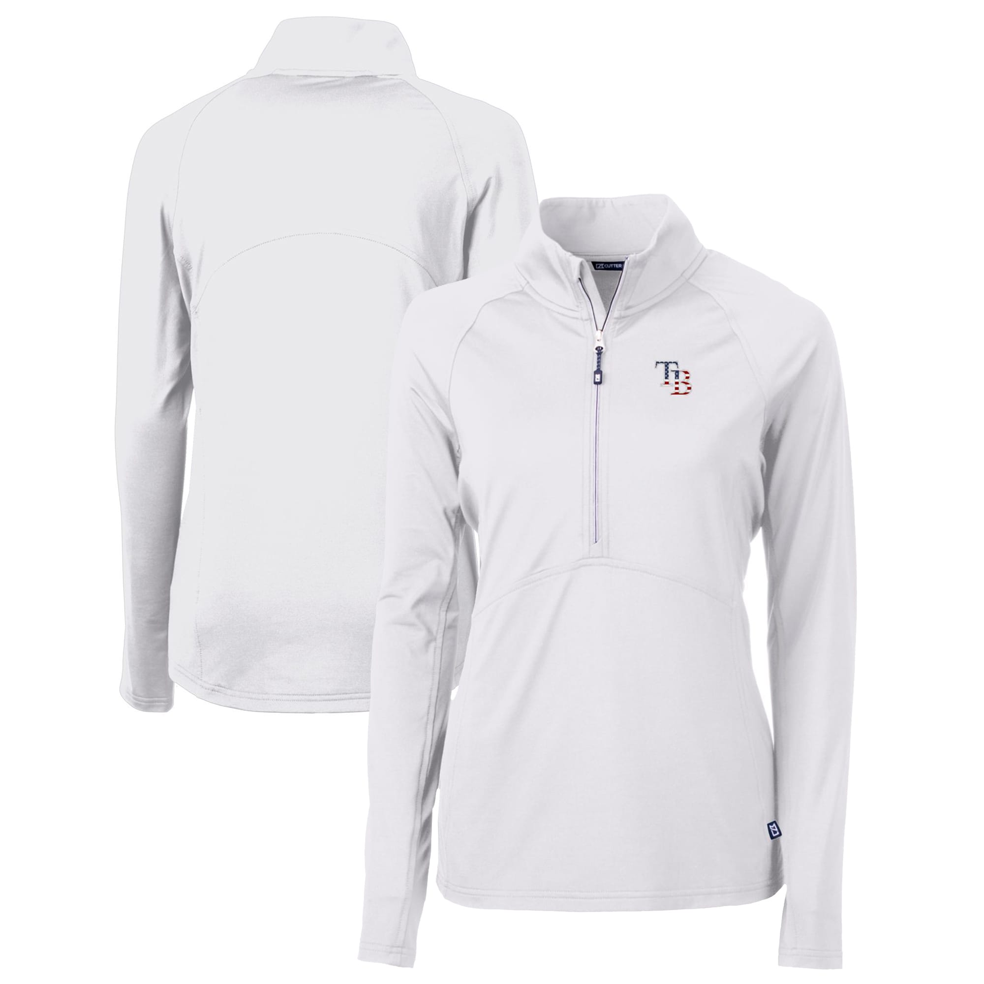 Women's Tampa Bay Rays Cutter & Buck White Americana Logo Adapt Eco Knit Stretch Recycled Half-Zip Pullover Top