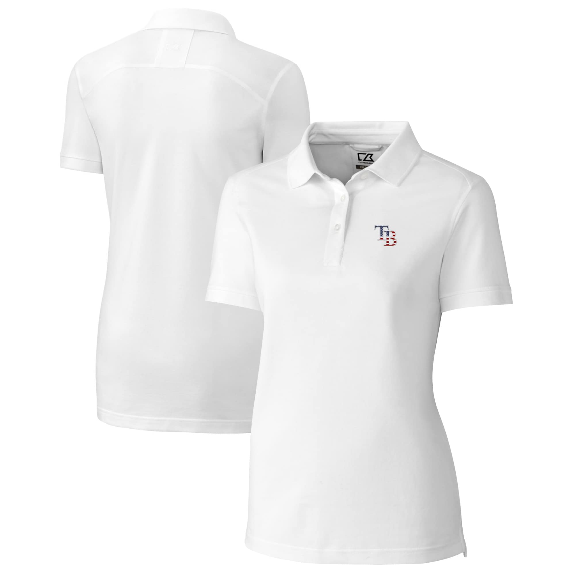 Women's Tampa Bay Rays Cutter & Buck White Americana Logo Advantage DryTec Tri-Blend Pique Polo