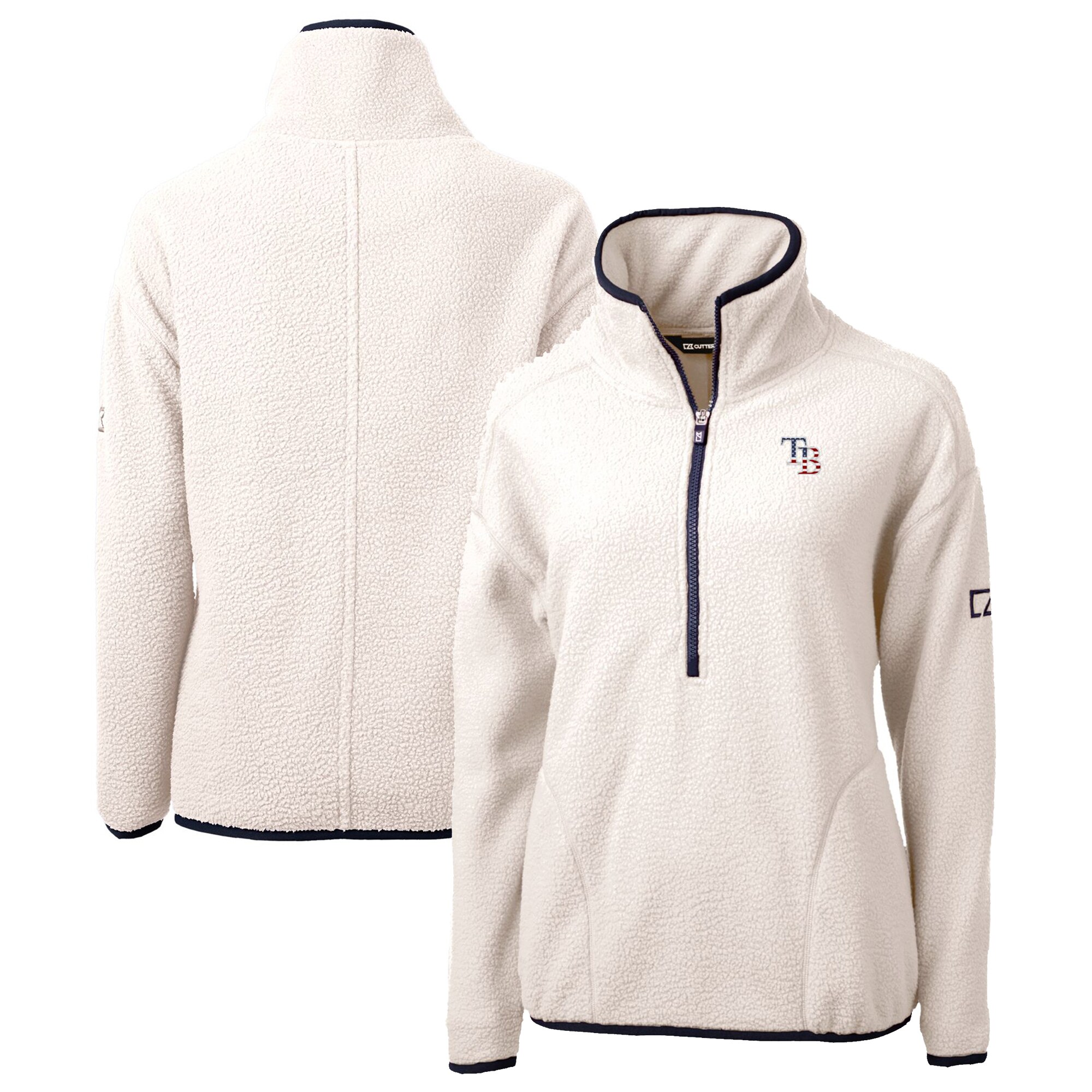 Women's Tampa Bay Rays Cutter & Buck White Americana Logo Cascade Eco Sherpa Fleece Half-Zip Pullover Jacket