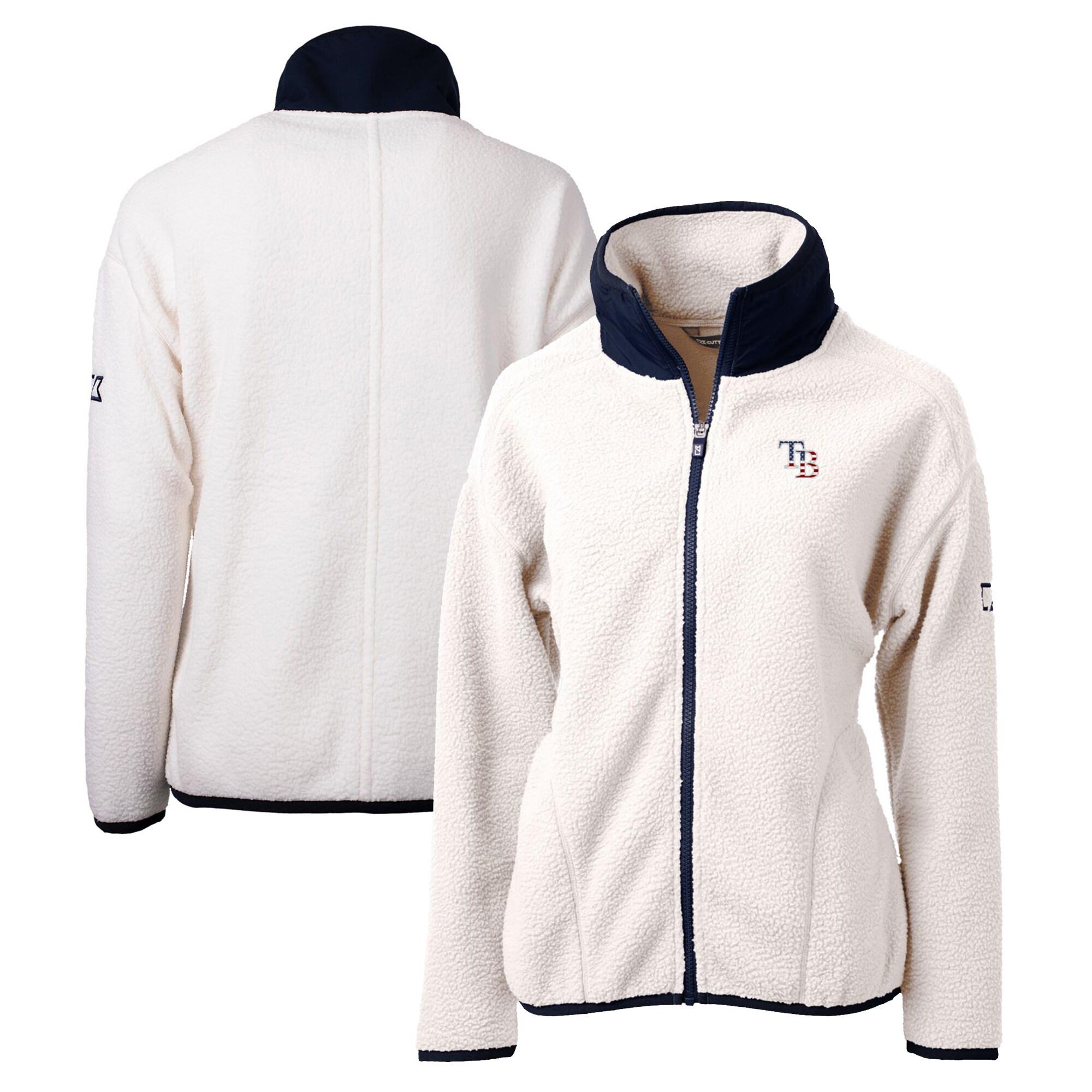 Women's Tampa Bay Rays Cutter & Buck White Americana Logo Cascade Eco Sherpa Full-Zip Fleece Jacket