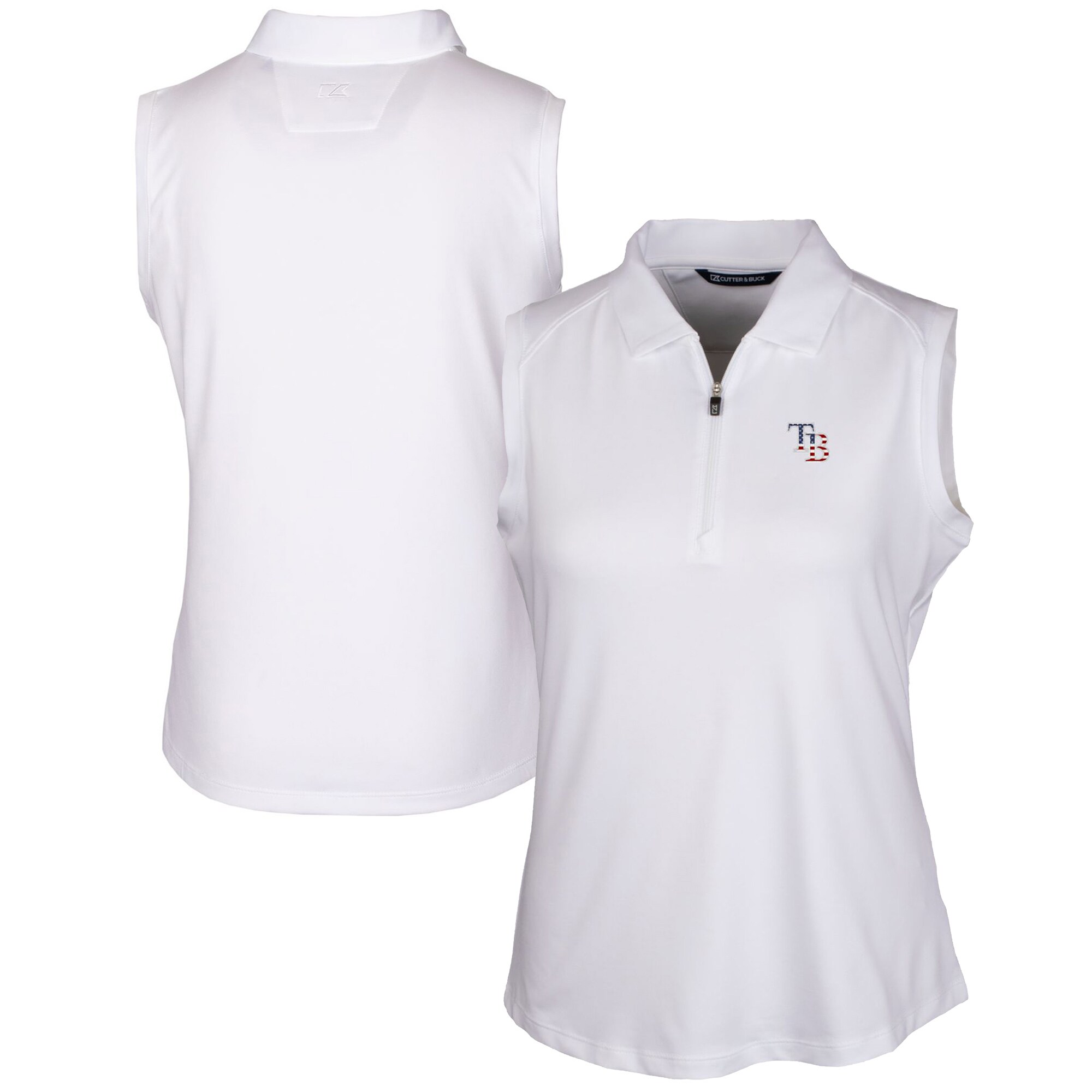 Women's Tampa Bay Rays Cutter & Buck White Americana Logo DryTec Forge Stretch Sleeveless Polo