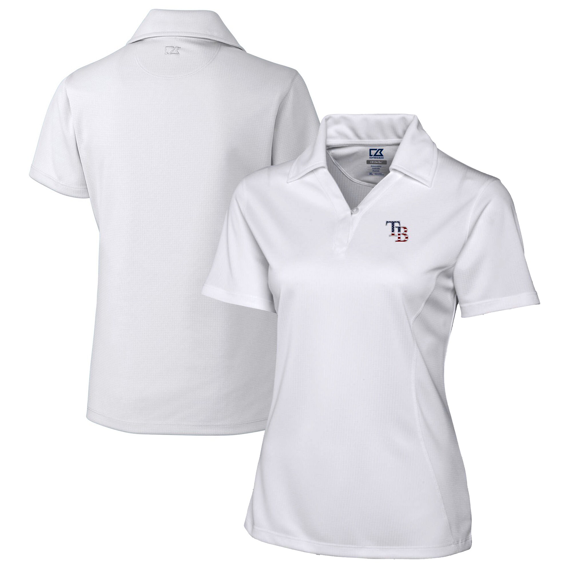 Women's Tampa Bay Rays Cutter & Buck White Americana Logo DryTec Genre Textured Solid Polo