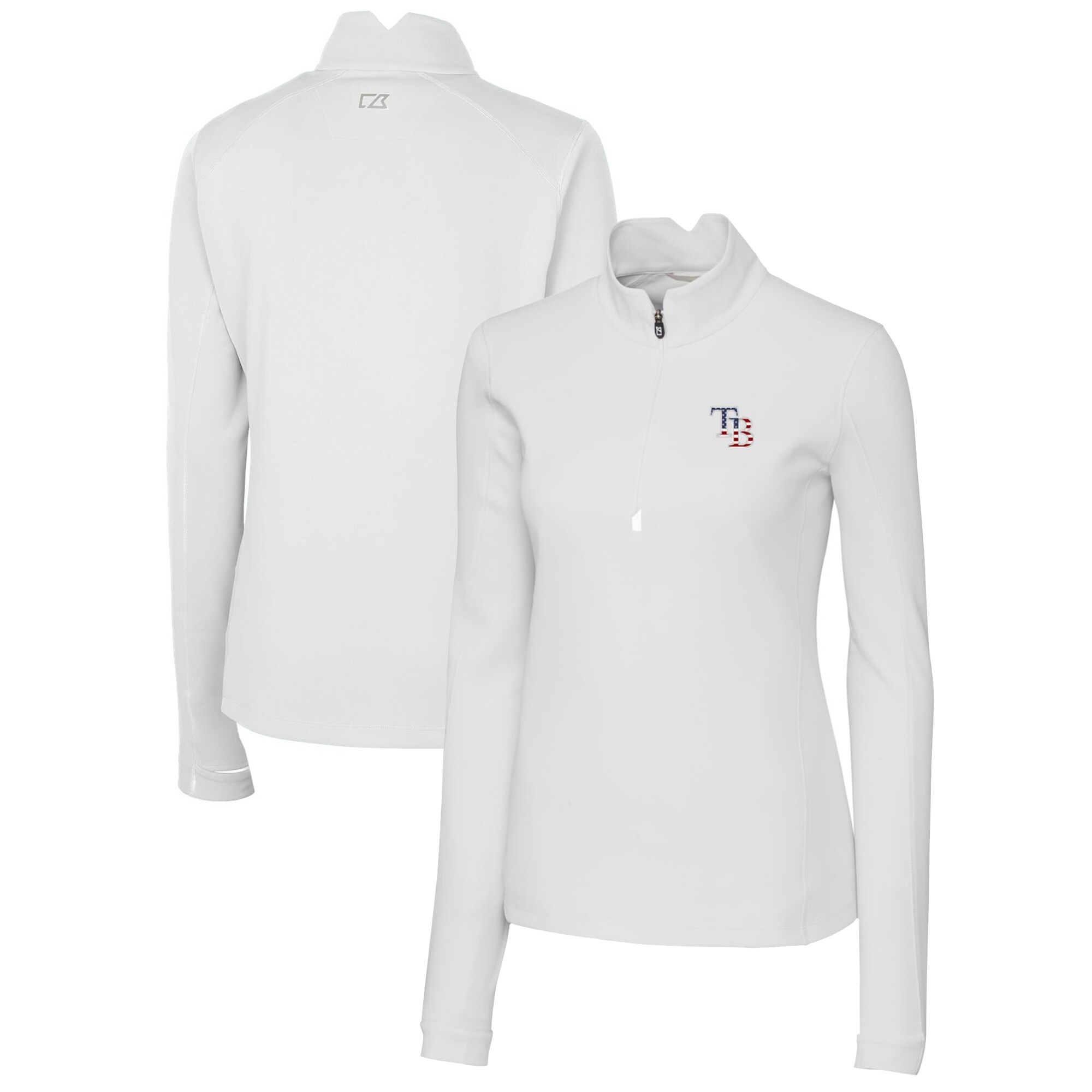 Women's Tampa Bay Rays Cutter & Buck White Americana Logo DryTec Traverse Stretch Quarter-Zip Pullover Top