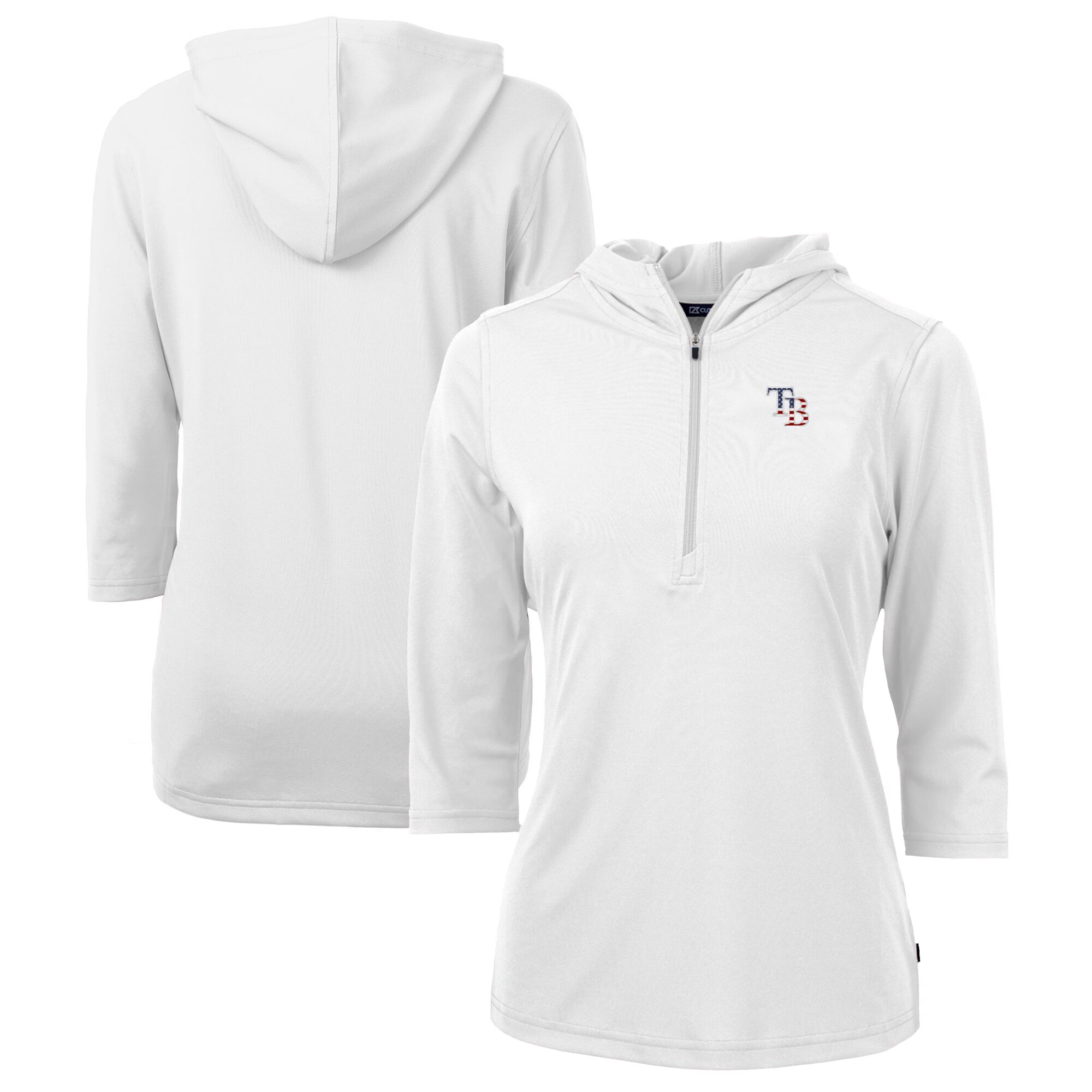 Women's Tampa Bay Rays Cutter & Buck White Americana Logo DryTec Virtue Eco Pique Recycled Half-Zip Pullover Hoodie