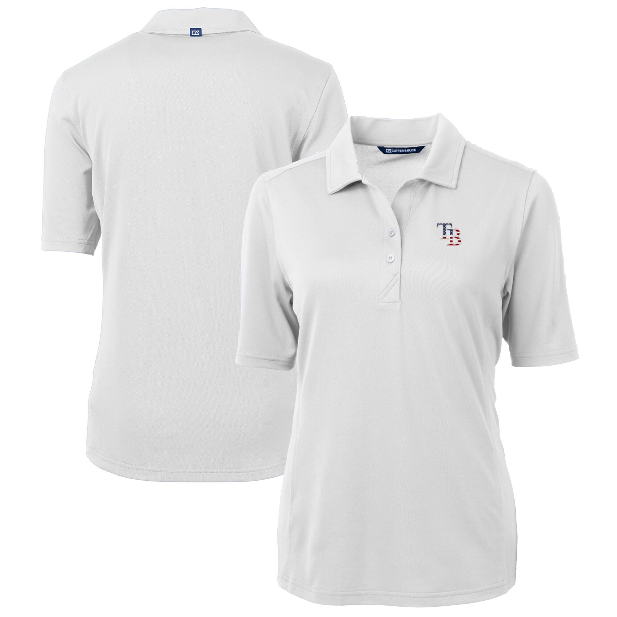 Women's Tampa Bay Rays Cutter & Buck White Americana Logo DryTec Virtue Eco Pique Recycled Polo