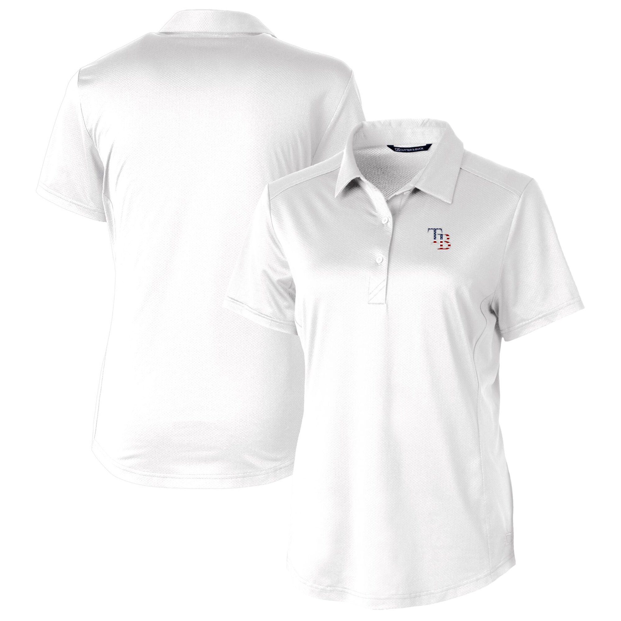 Women's Tampa Bay Rays Cutter & Buck White Americana Logo Prospect DryTec Textured Stretch Polo