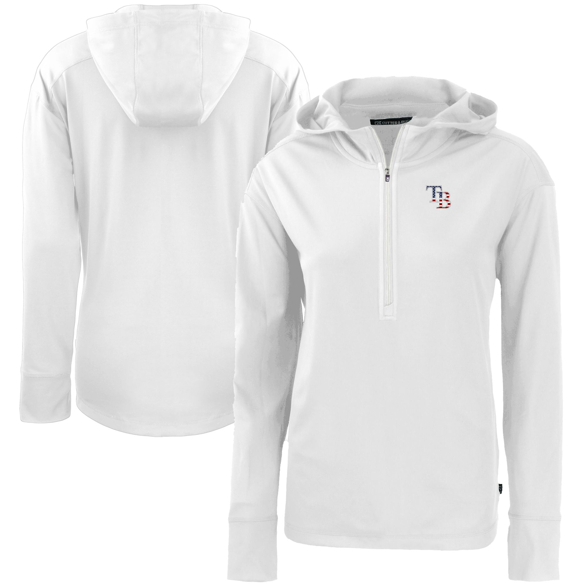 Women's Tampa Bay Rays  Cutter & Buck White Daybreak Eco Recycled Half-Zip Hoodie