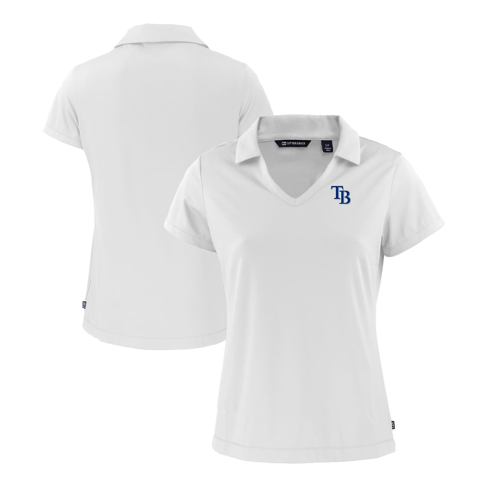 Women's Tampa Bay Rays  Cutter & Buck White Daybreak Eco Recycled V-Neck Polo