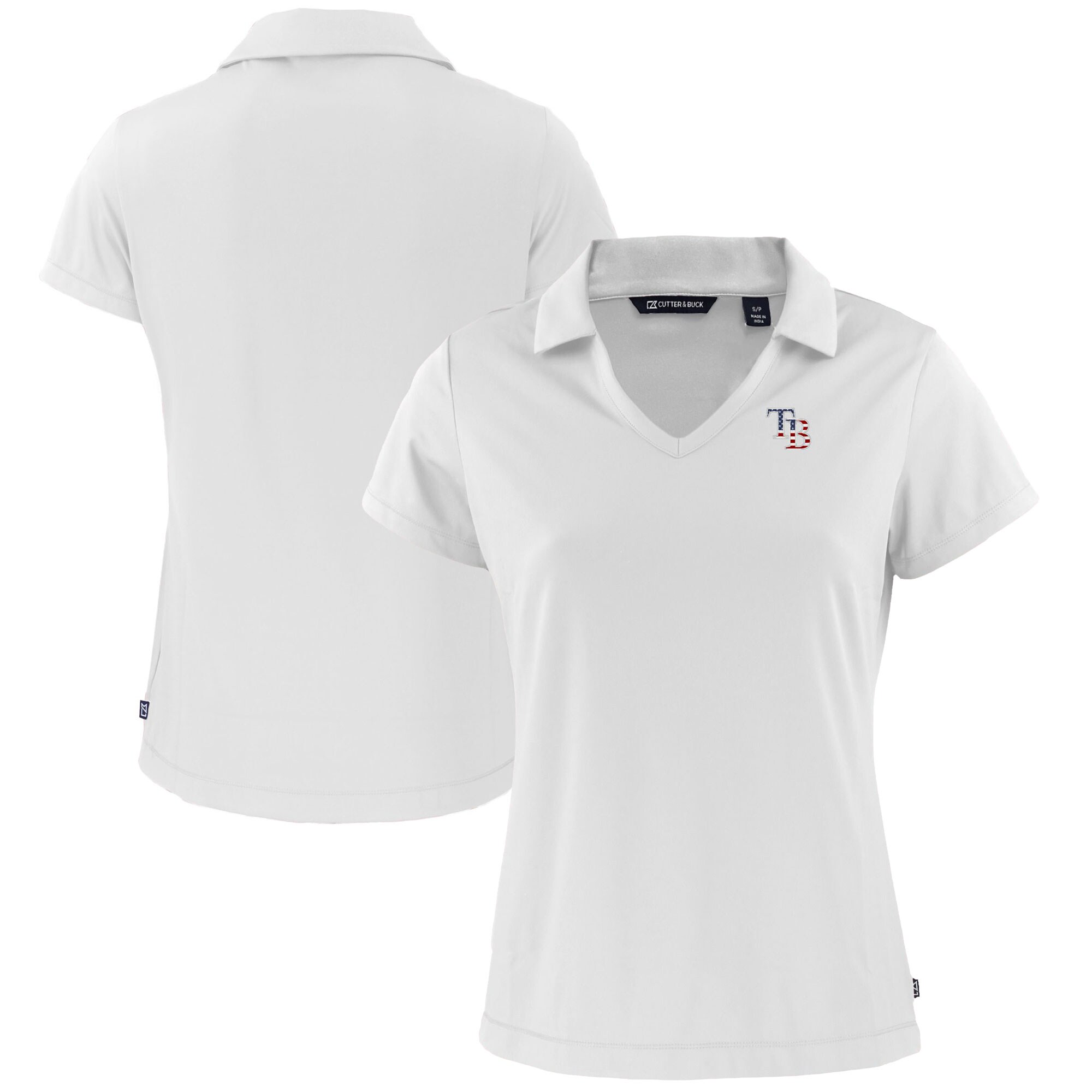 Women's Tampa Bay Rays  Cutter & Buck White Daybreak Eco Recycled V-Neck Polo