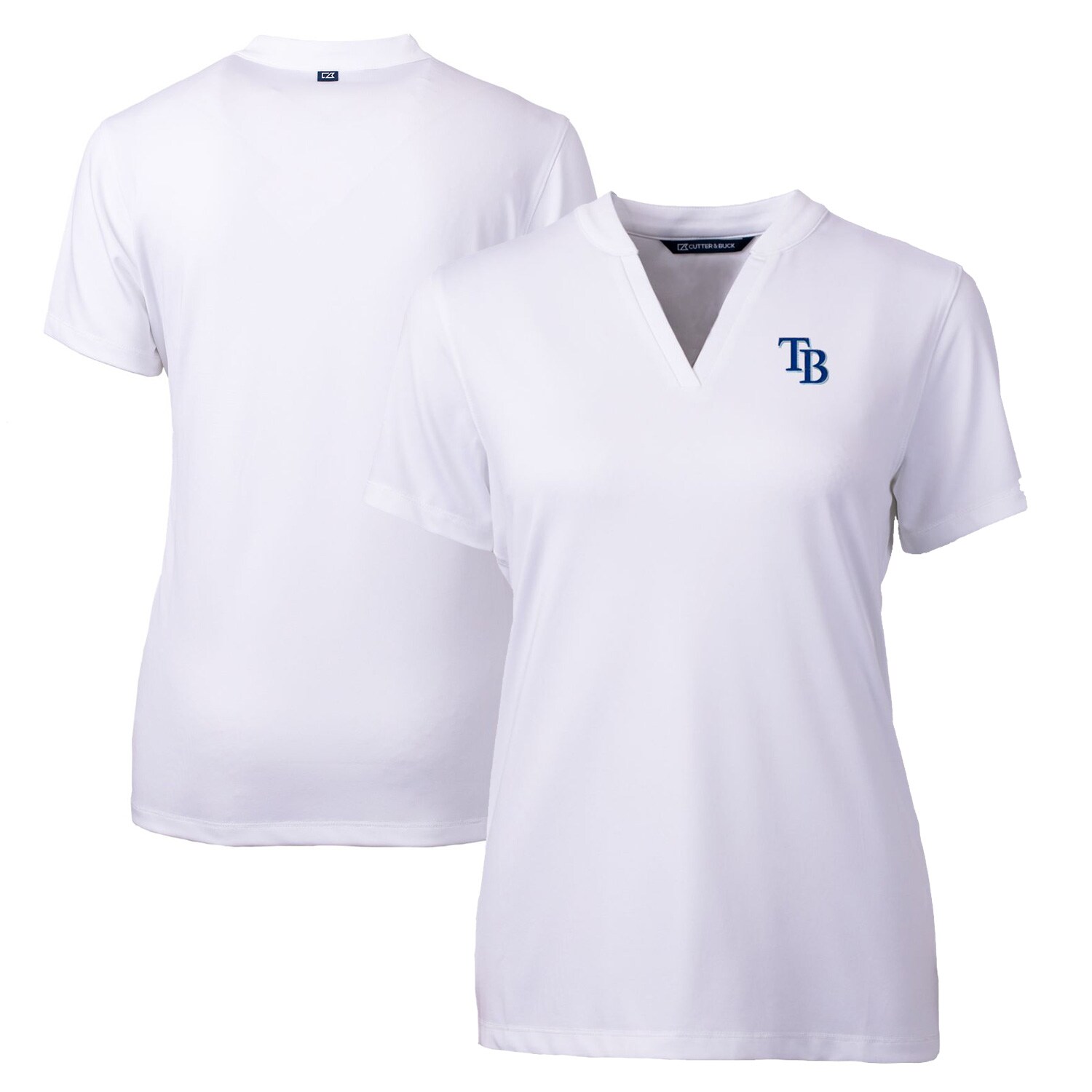 Women's Tampa Bay Rays Cutter & Buck White DryTec Forge Stretch V-Neck Blade Top